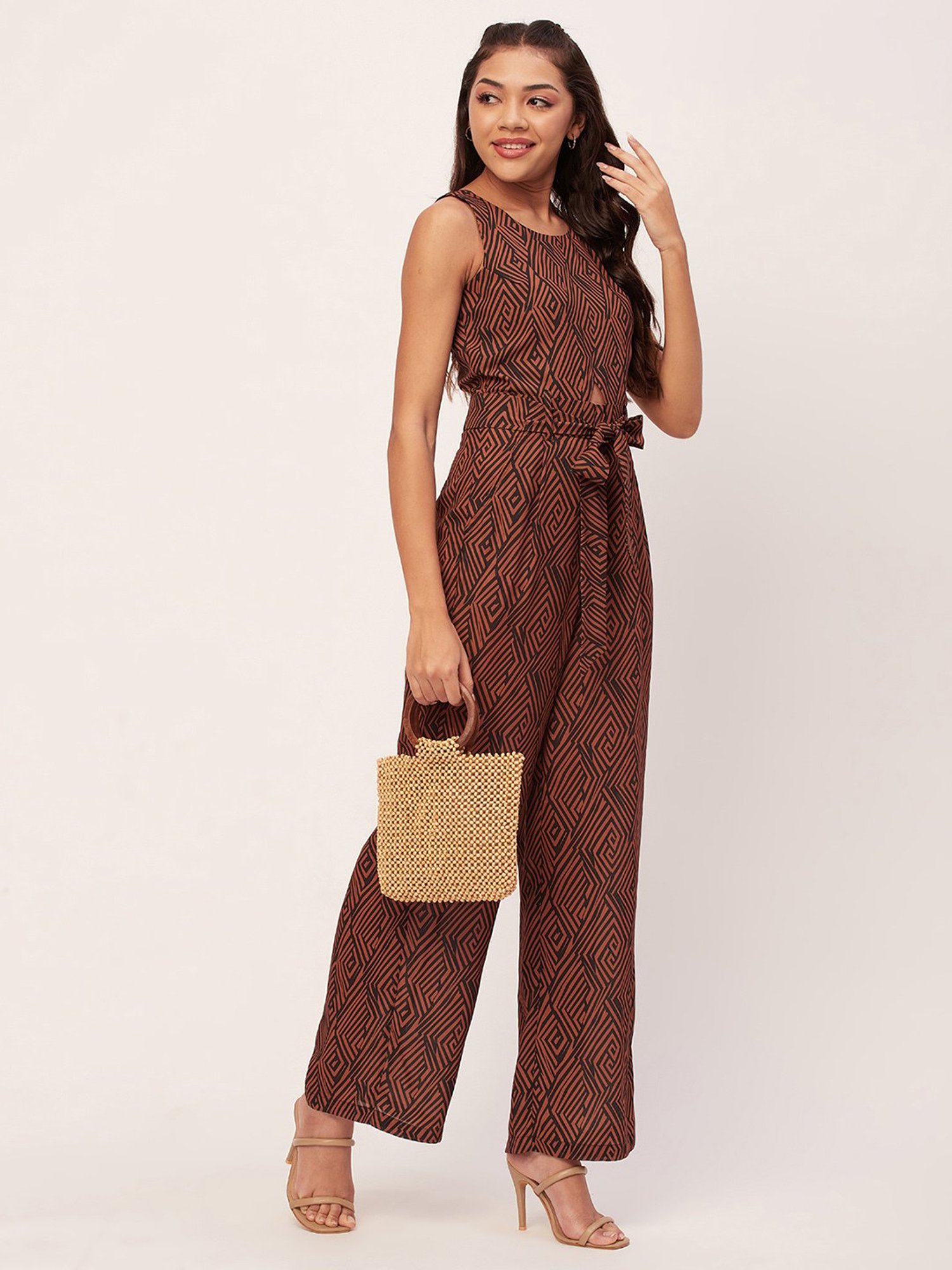 Moomaya Rust & Brown Printed Jumpsuit