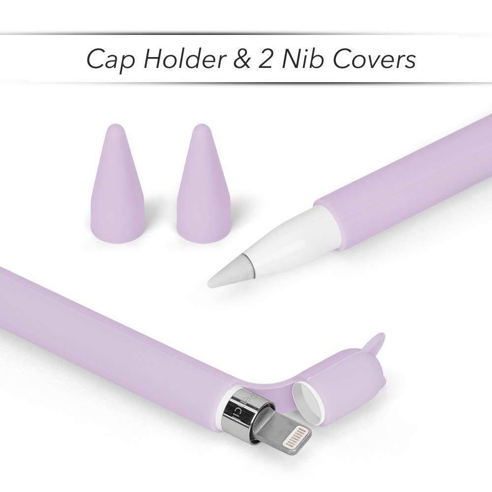 Silicone Case for Apple Pencil Holder Sleeve Skin Pocket Cover Accessories for iPad Pro 9.7/10.5/12.9, Cute Soft Grip Pouch with Charging Cap Holder and 2 Protective Nib Covers (Purple)
