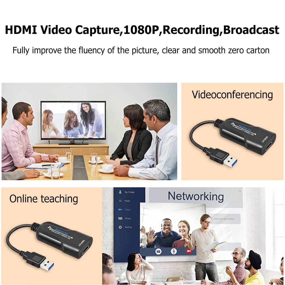 Audio Video Capture Card, HDMI to USB 1080p USB2.0 Game Grabber Record via DSLR Camcorder Action Cam for Windows,Mac OS and Linus System-Black