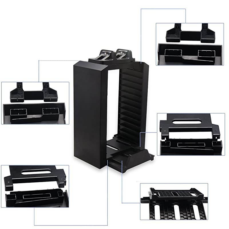 PS4 Storage Tower Holder Stand Dual Charger Dock for Sony Dualshock 4 ControllerGamepad Joystick Playstation 4 Console Controllers Charging Station Stores 12 Games Playstation 4