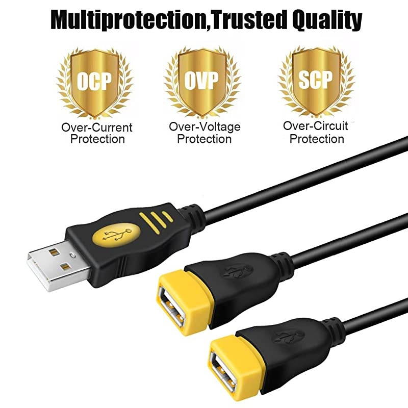 USB Splitter Cable Male to 2 Female Adapter  1 in 2 Out USB Hub Y Splitter Cable