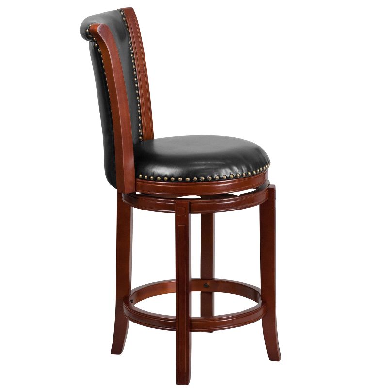 Emma and Oliver 26"H Panel Back Dark Chestnut Wood Counter Swivel Stool