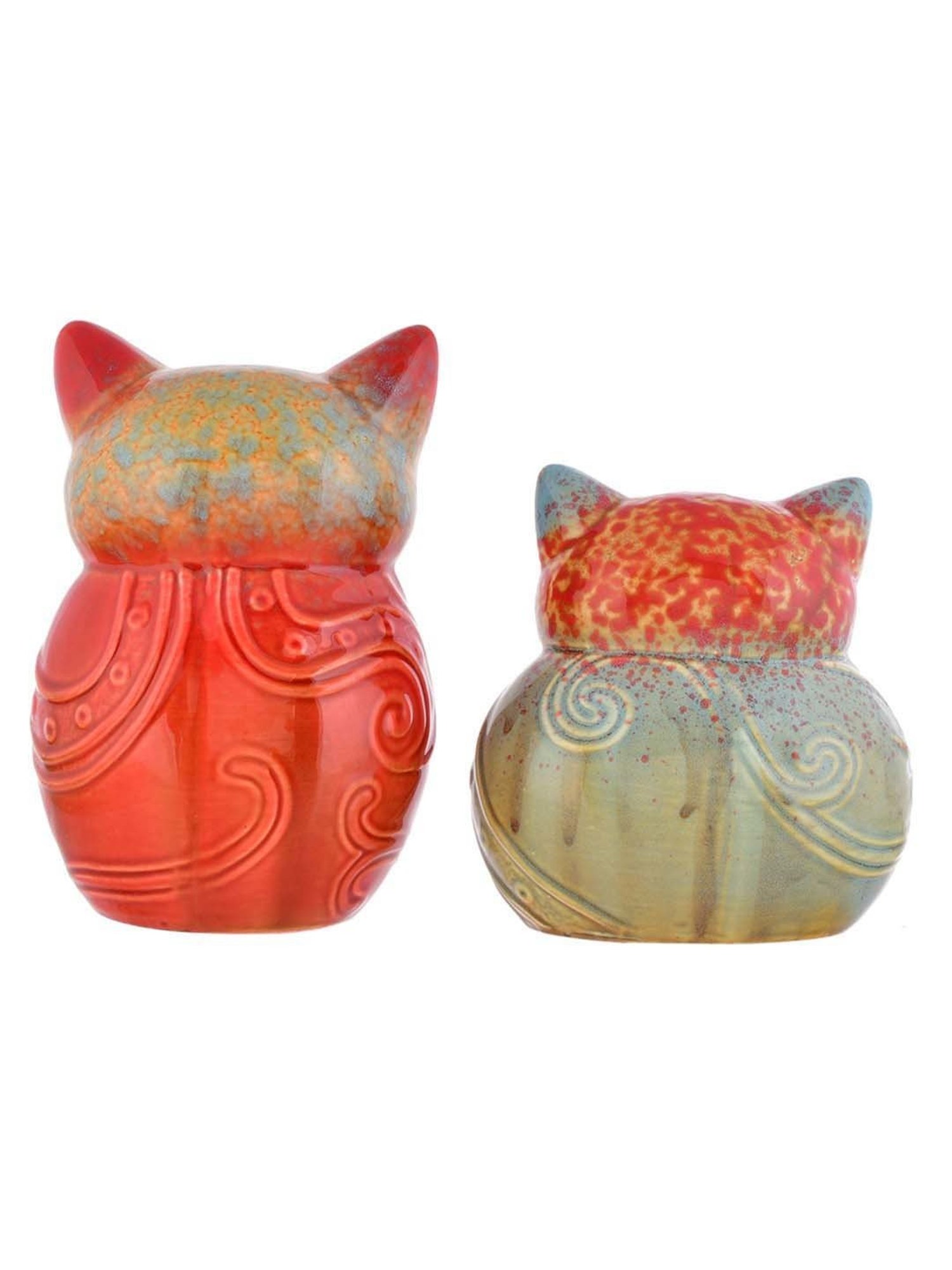 Tayhaa Multicolor Ceramic Enchanted Owl Showpiece - Set of 2