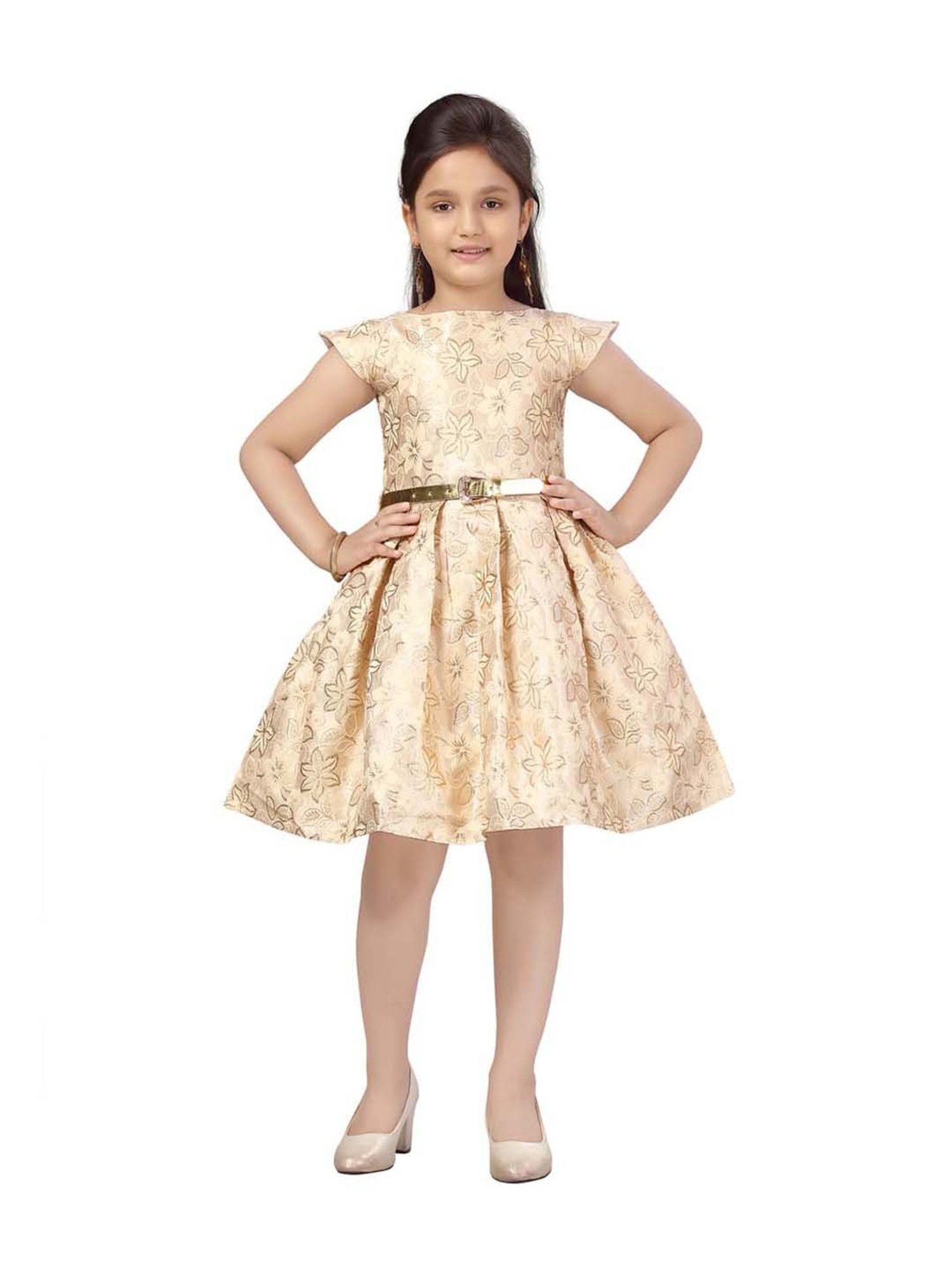 Aarika Kids Beige Printed Dress
