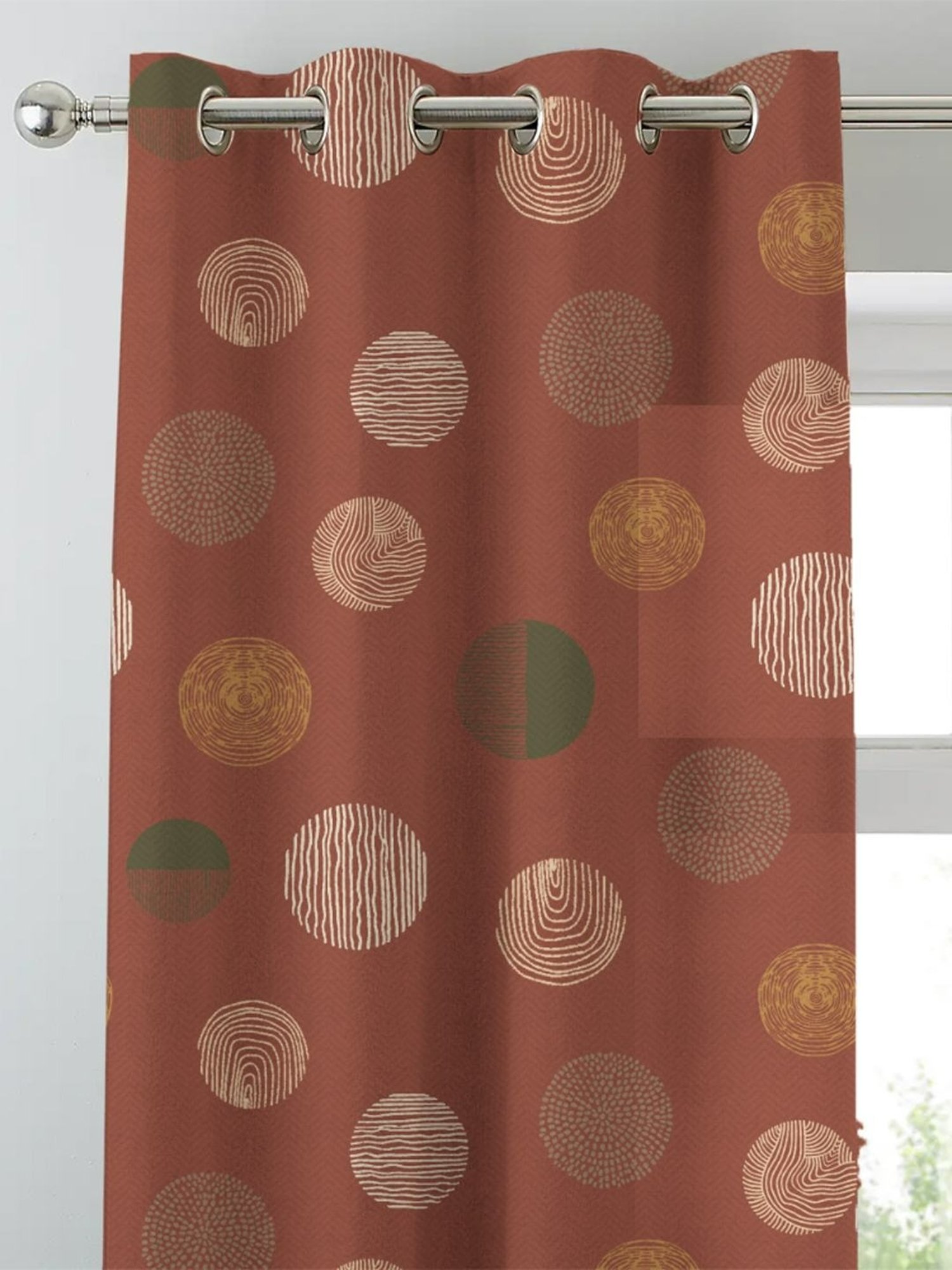 SPACES DRAPE STORY Boho Digital Print Brown Polyester 5 ft Window Curtains - Set of 2