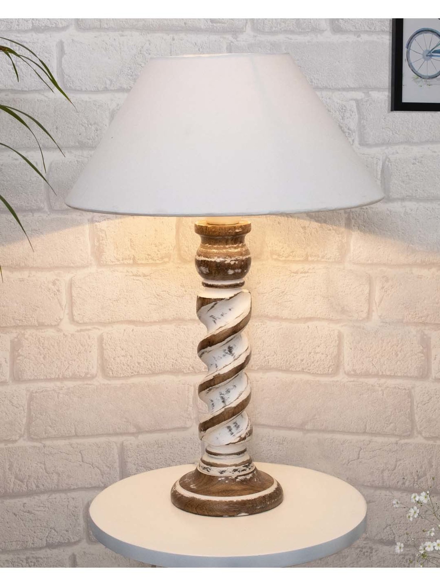 Homesake 'Signature Rustic Rope' White Wood Table Lamp with Cone Shade - Set of 1