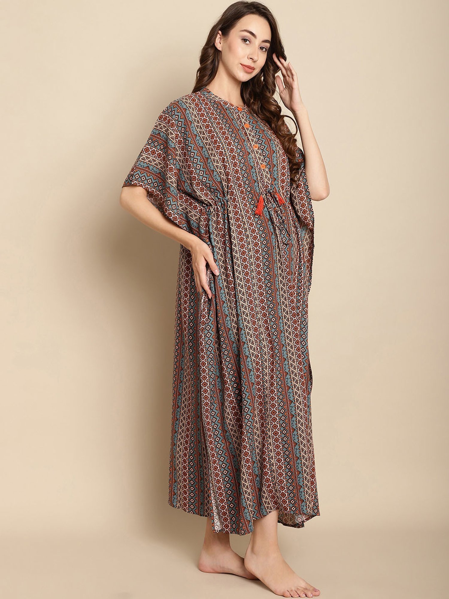 Secret Wish Multicolor Printed Maternity Kaftan Nighty