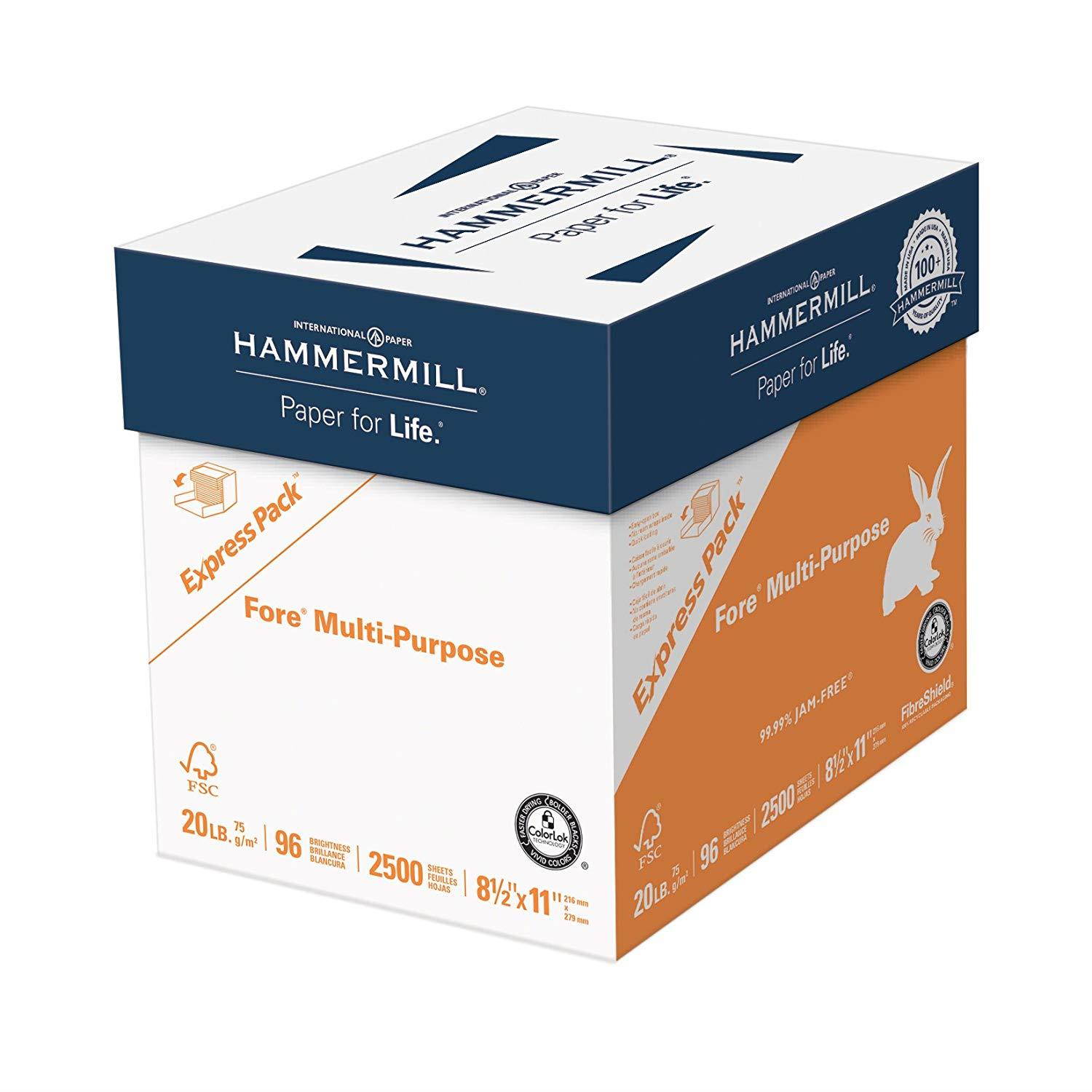 Hammermill Paper, Fore Multipurpose Paper, 8.5 x 11 Paper, Letter Size, 20lb Paper, 96 Bright, Express Pack / 2,500 Sheets NO REAM WRAP (163121C) Acid Free Paper