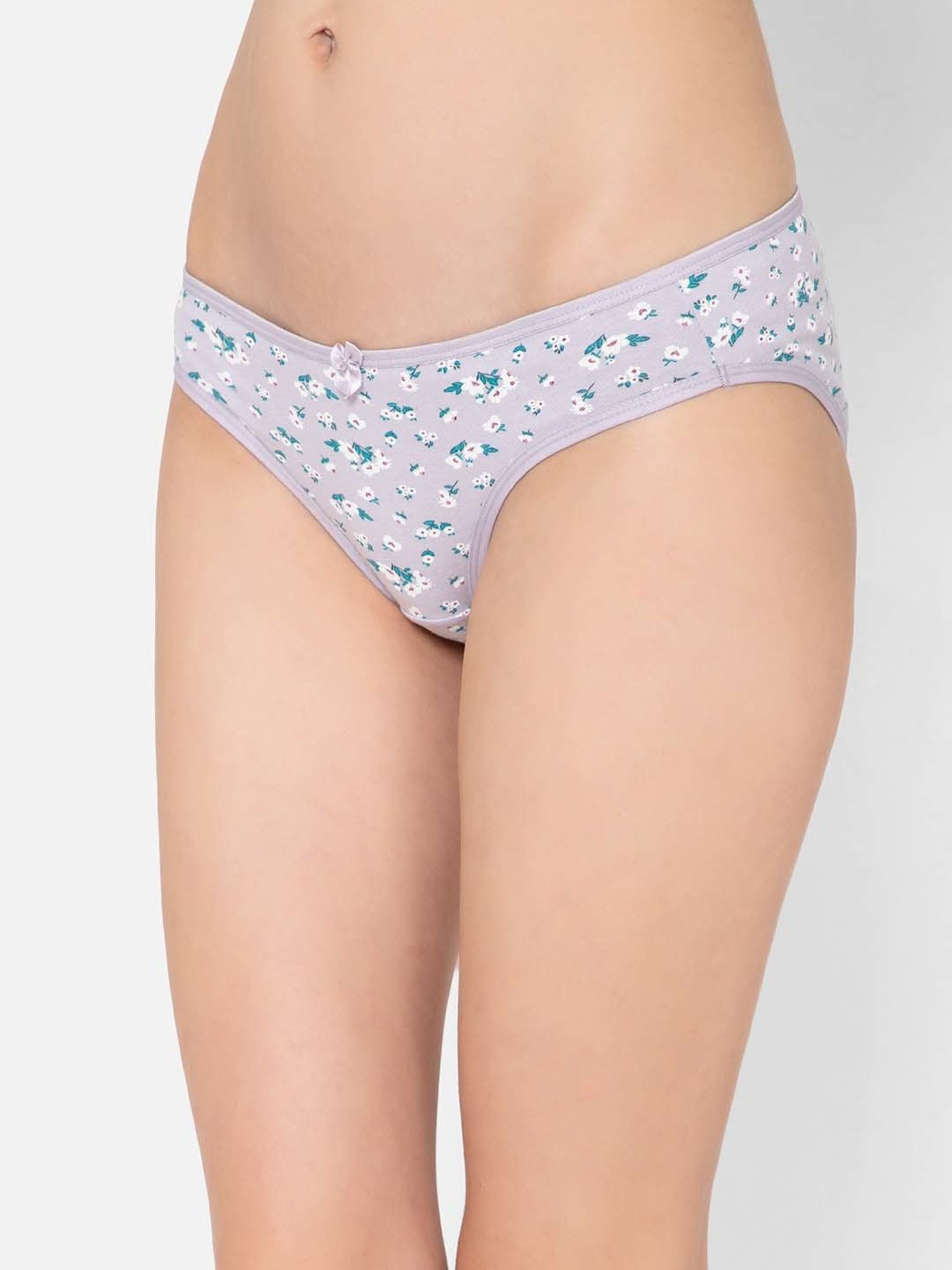 Clovia Purple Cotton Floral Print Bikini Panty