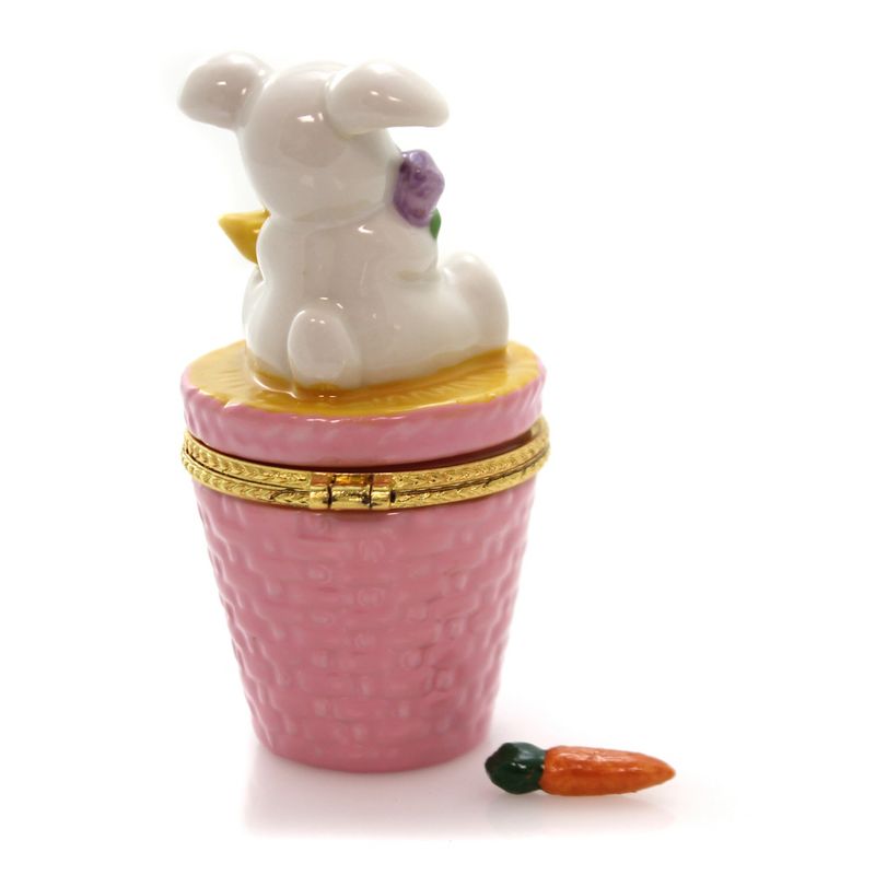 Hinged Trinket Box 3.75" Bunny Holding Tulip Carrot Chick Easter  -  Decorative Figurines