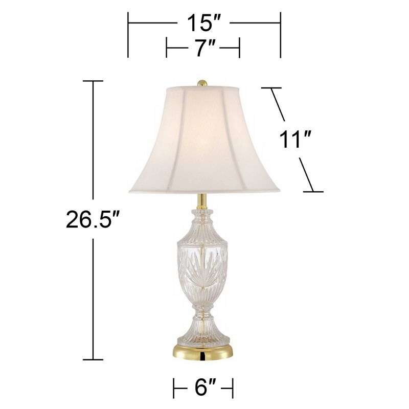 Regency Hill Traditional Table Lamps Set of 2 Cut Glass Urn Brass White Cream Bell Shade for Living Room Family Bedroom Bedside