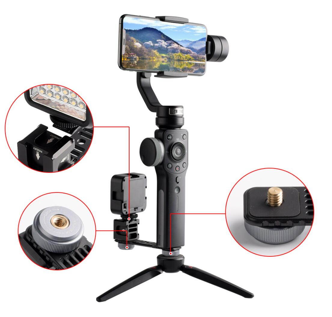 koolehaoda 4-Cold Shoe Mount Gimbal Extension Bracket, Universal Mic Stand and Light Mount Plate Adapter for 3Axis Gimbal with 1/4'' Threads for LED/Mic Mounting