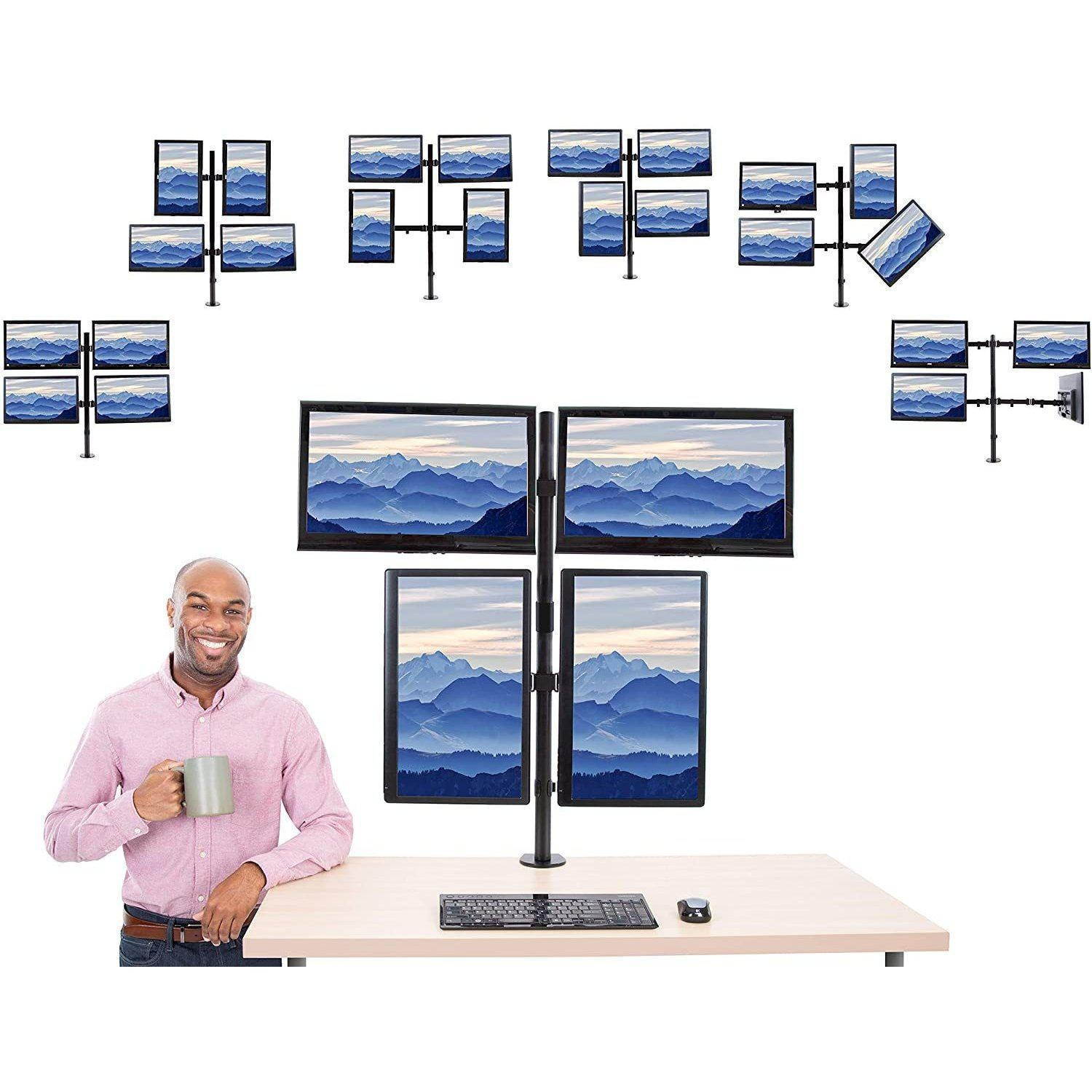 4 Monitor Mount Desk Stand | Height Adjustable Quad Monitor Stand with Full Articulation VESA Mounts | Fits Most LCD/LED Monitors 13-32 Inches (Four Monitor Clamp)