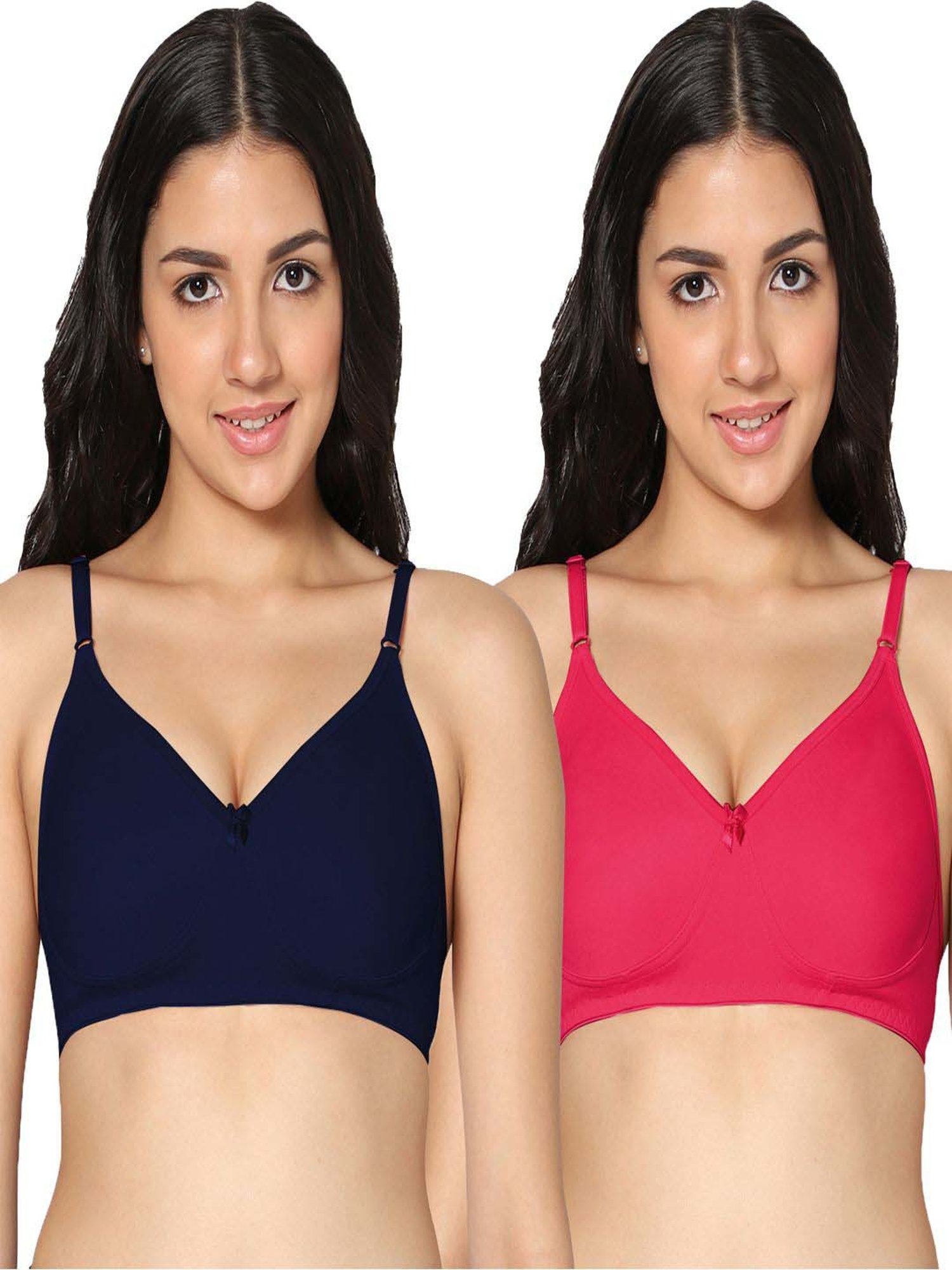 IN CARE Navy & Magenta Cotton T-Shirt Bras - Pack Of 2