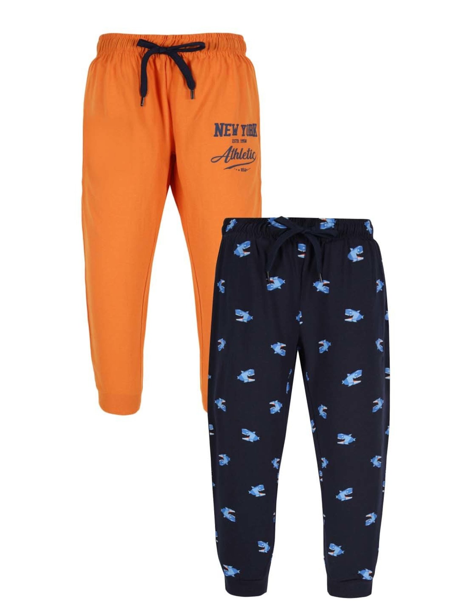 Plum Tree Kids Navy & Orange Cotton Printed Joggers (Pack of 2)
