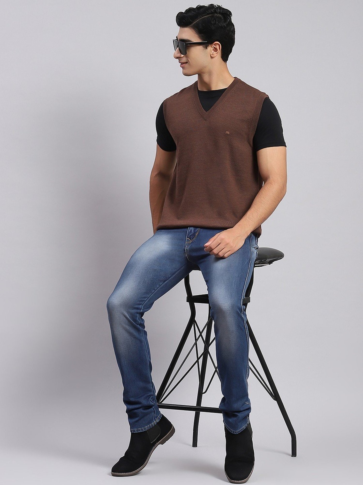 Monte Carlo Dark Brown Regular Fit Sweater