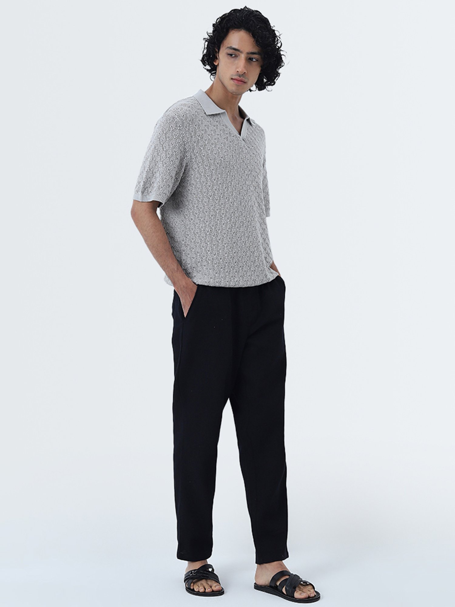 ETA by Westside Grey Knitted Slim-Fit Cotton T-Shirt