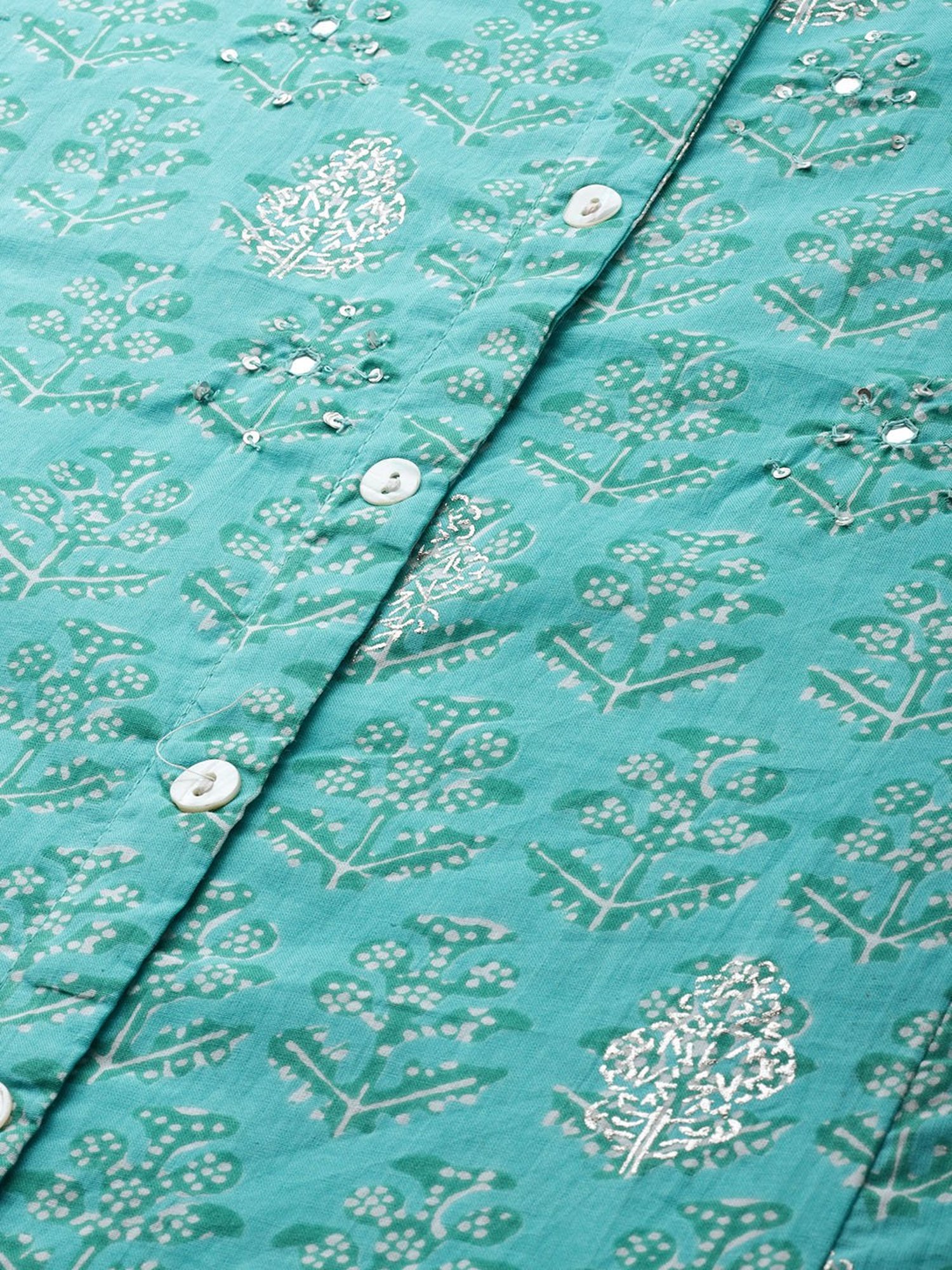 Ishin Blue Cotton Printed Kurta Pant Set With Mask