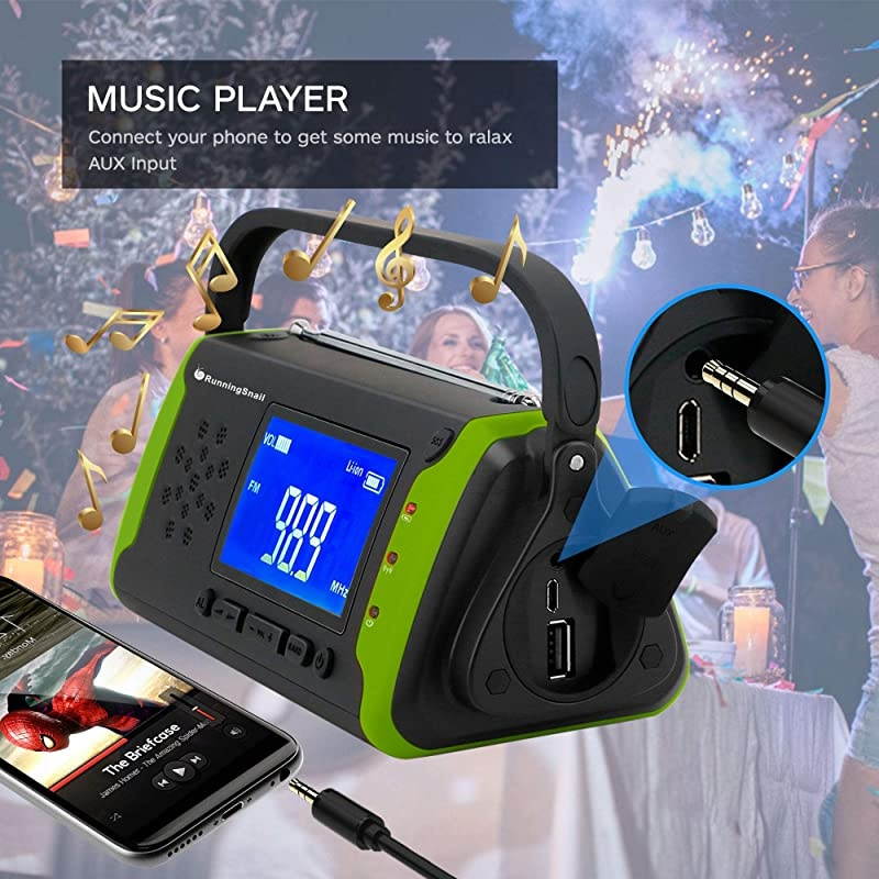 NOAA Weather Crank Solar Powered Portable Radio with 4000mAh Battery Power for Cell Phone, Bright Flashlight for Household and Outdoor Survival (097-Green)