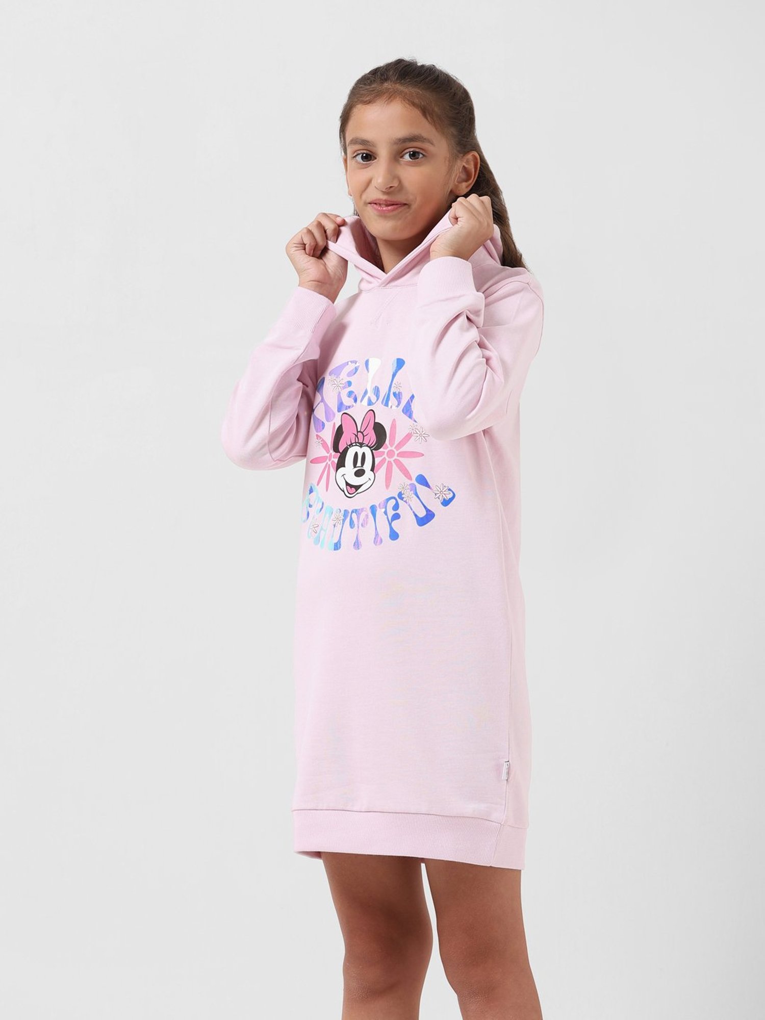 VERO MODA GIRL Pink Printed Full Sleeves Sweatshirt Dress