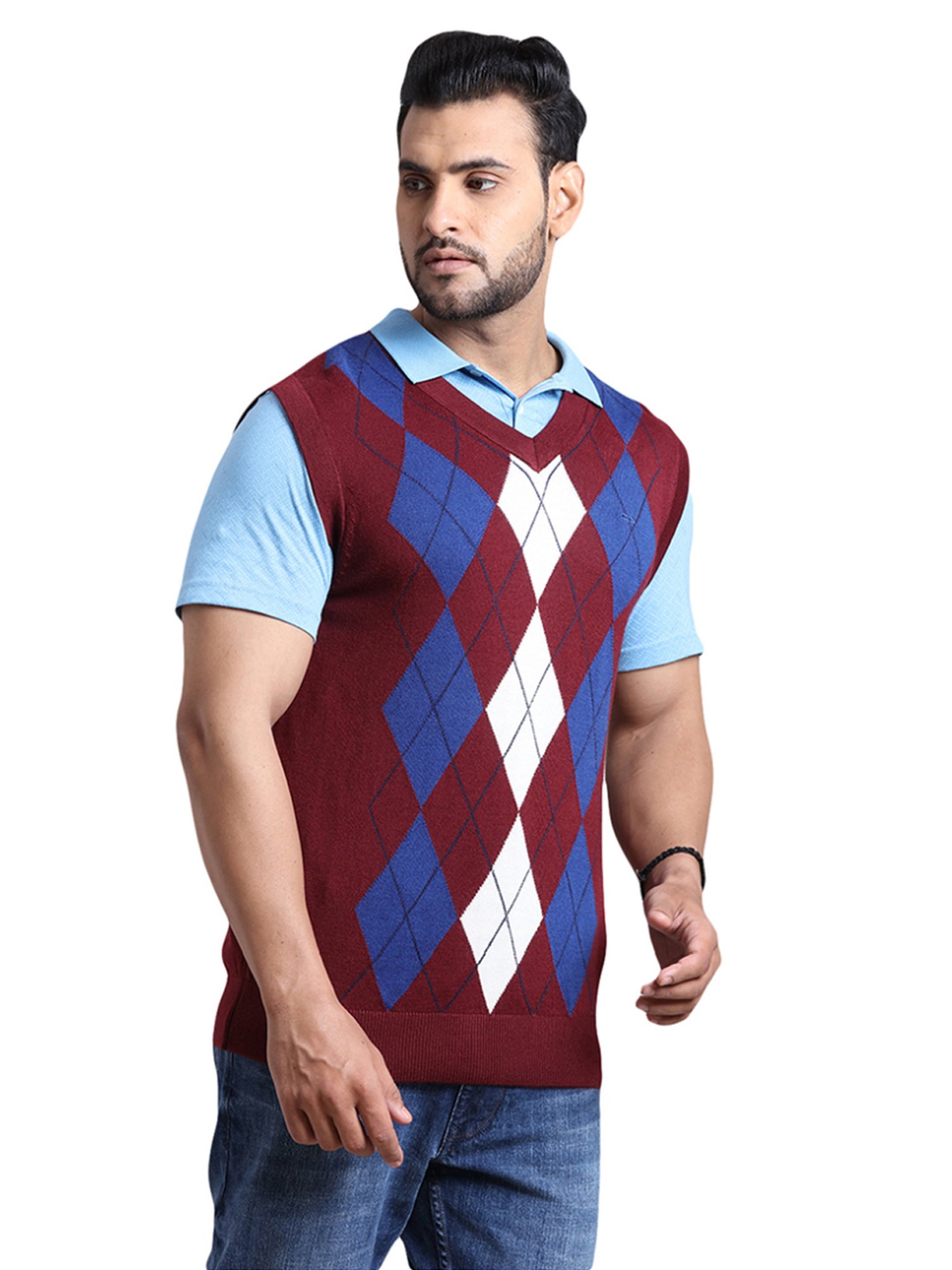 ColorPlus Maroon Regular Fit Texture Sweater