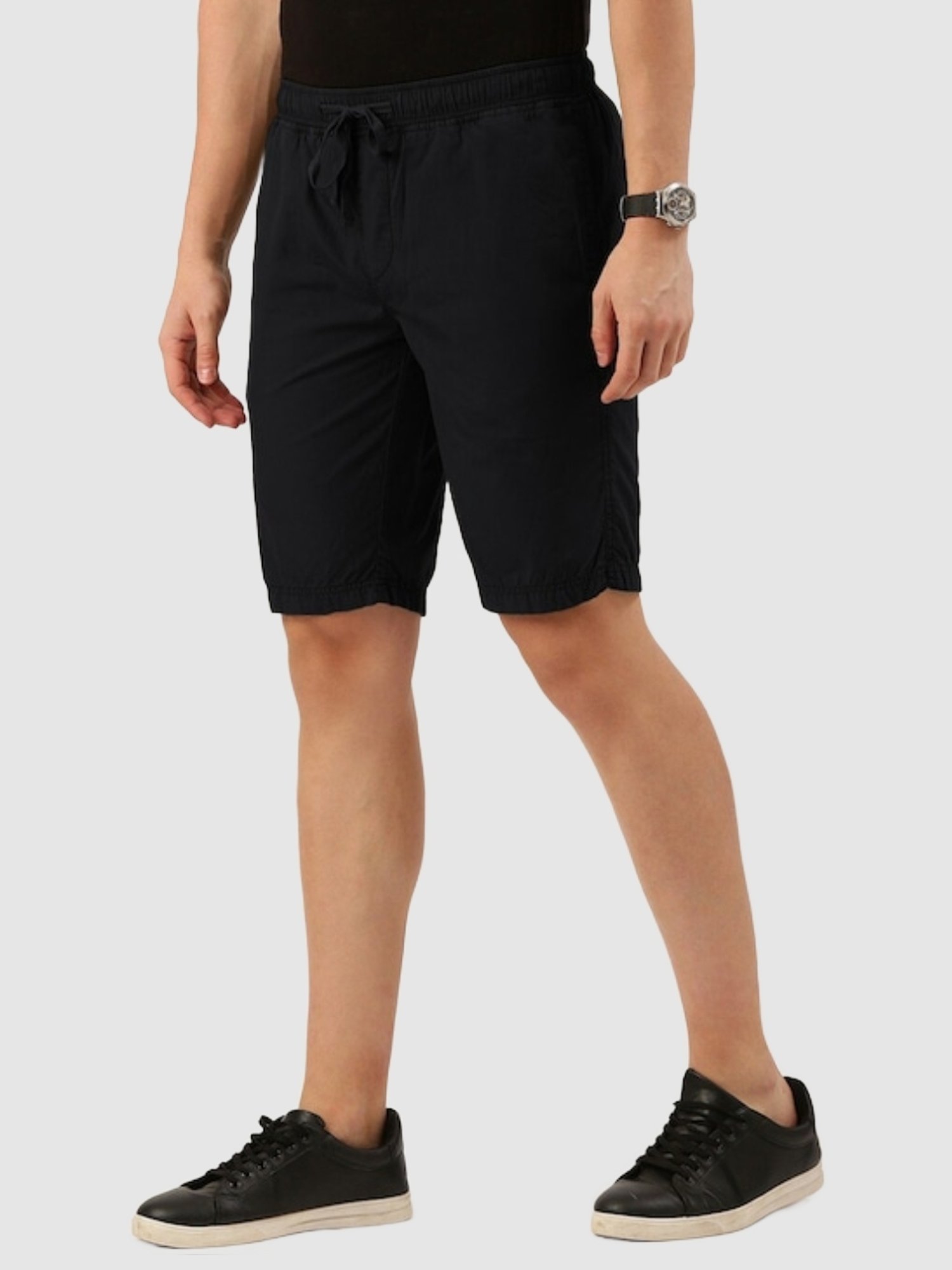IVOC Black Cotton Slim Fit Shorts