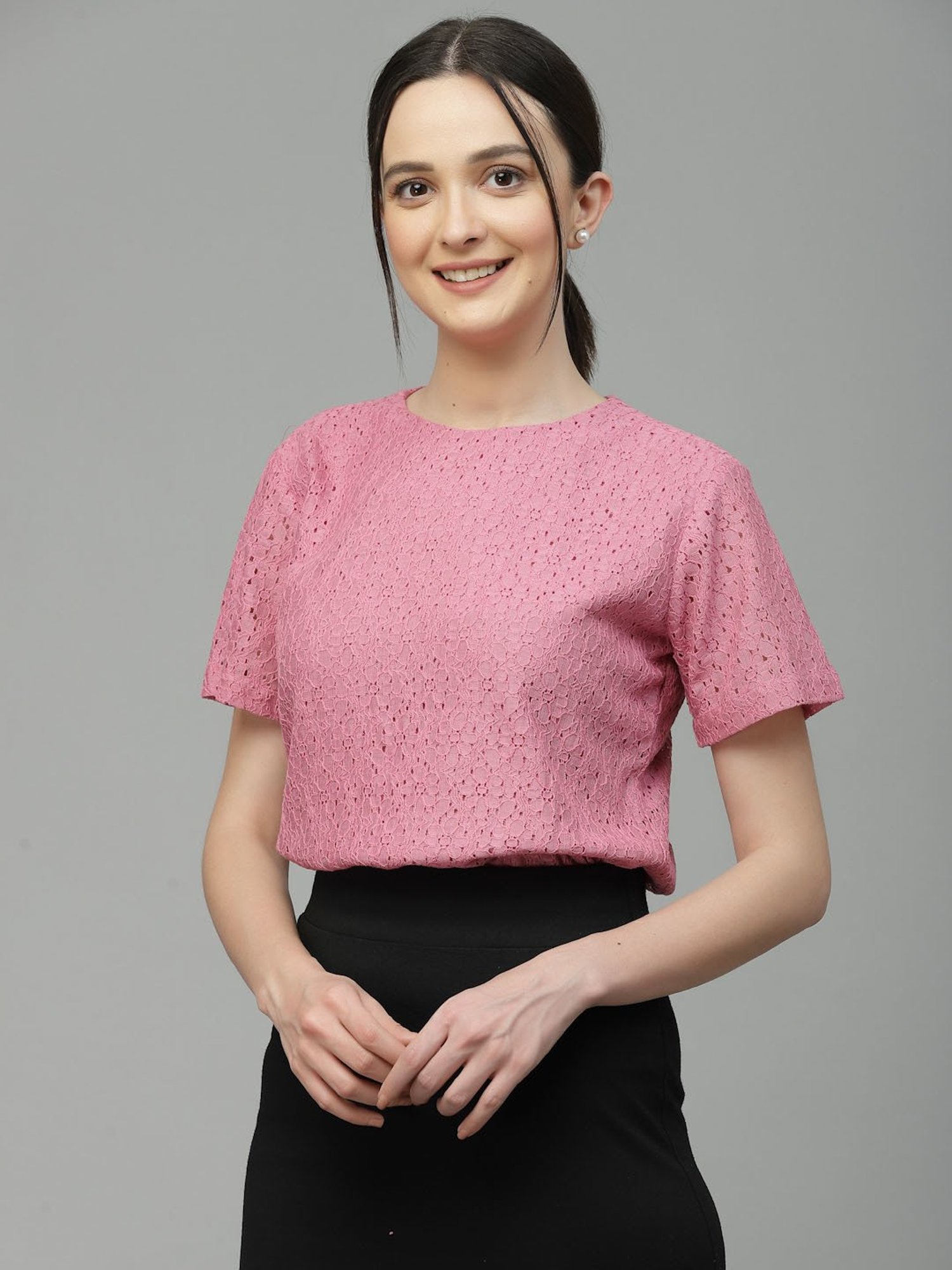 Style Quotient Pink Self Design Top