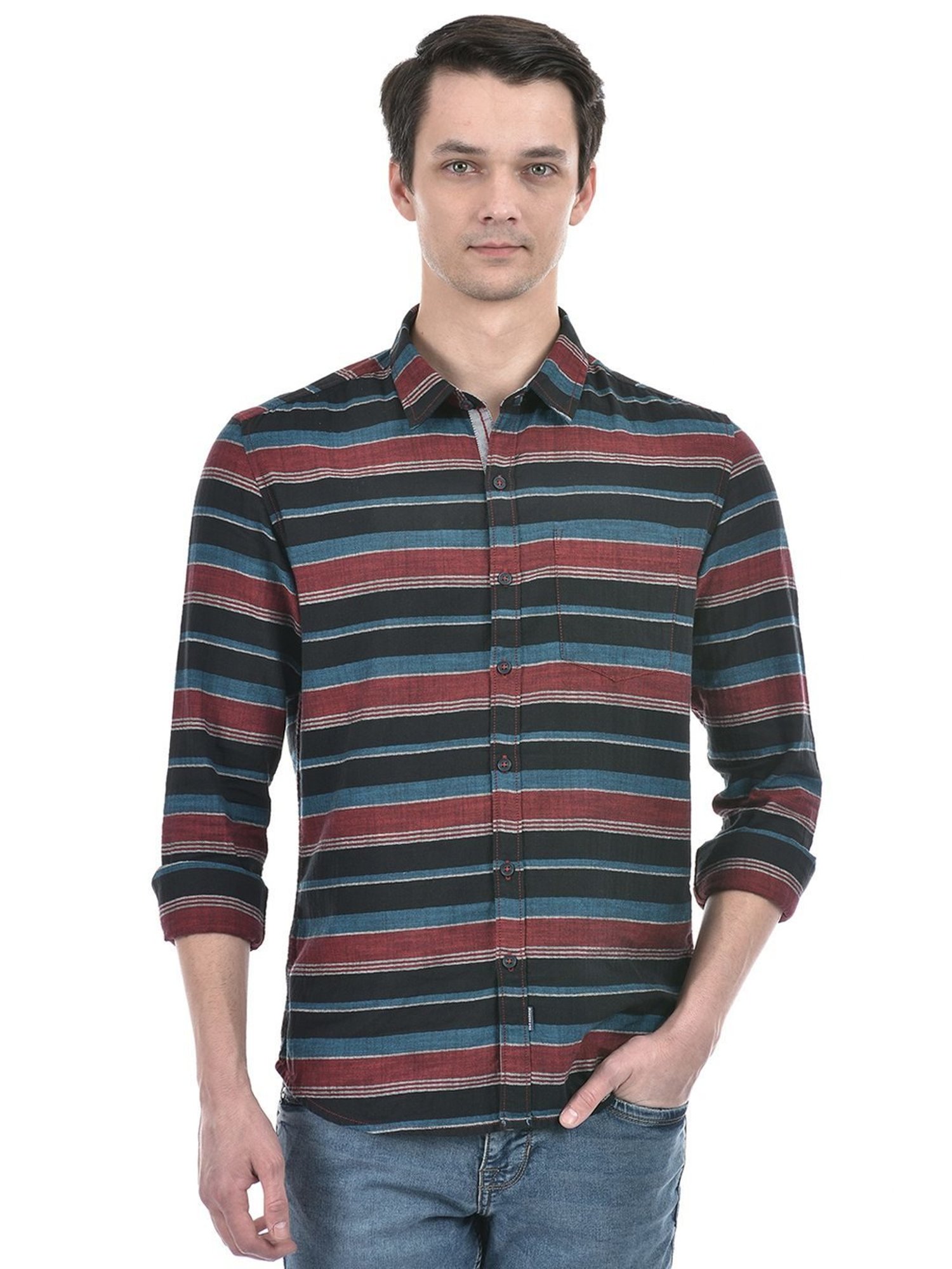 Numero Uno Multicolored Cotton Slim Fit Striped Shirt
