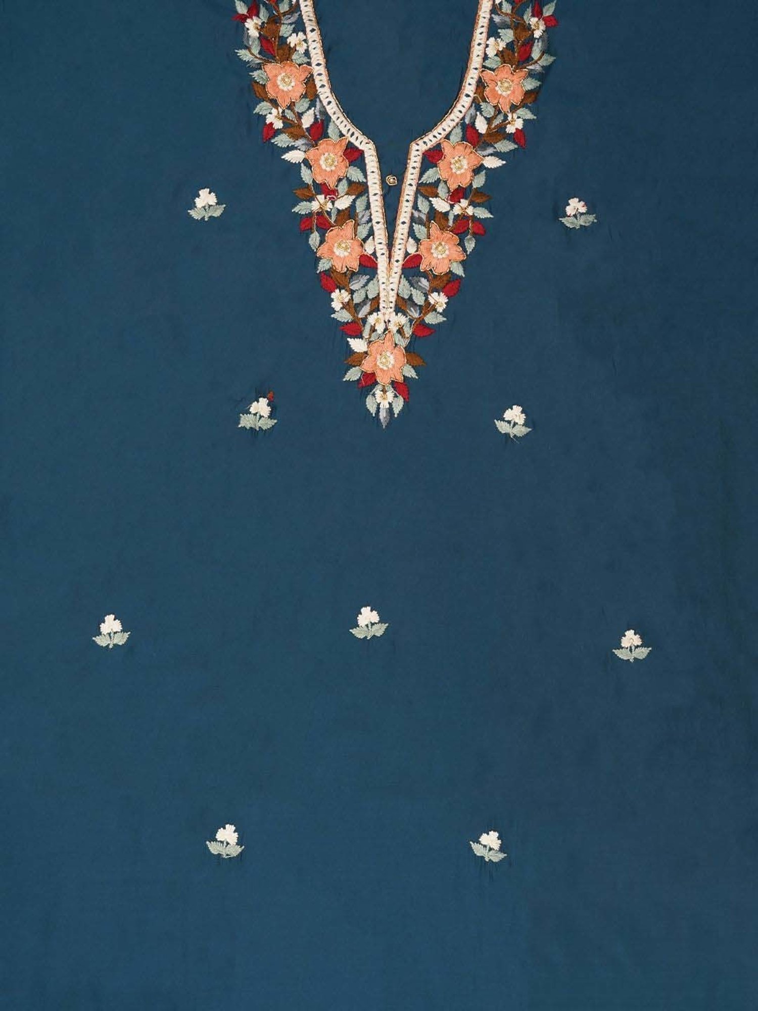 Jaipur Kurti Teal Blue Embroidered Unstitched Dress Material