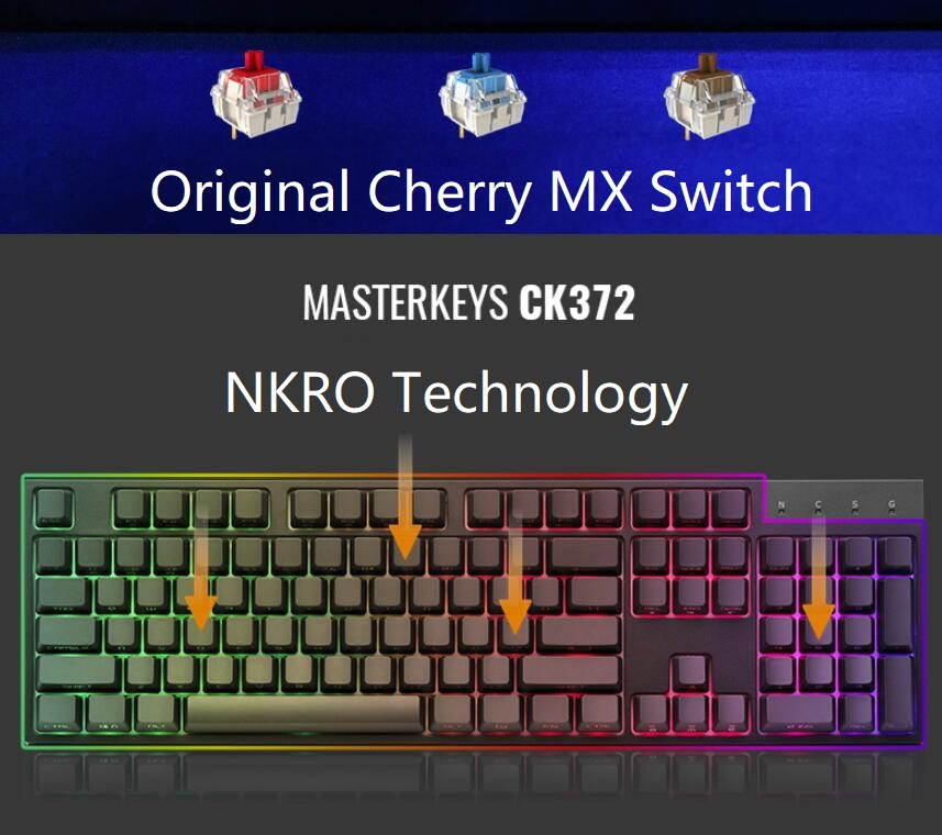 Cooler Master CK372 Cherry MX Red, Ergonomic Design, N-KeyRollover Cool Exterior USB Wired Side-printed, RGB Backlit  Mechanical Gaming Keyboard, PBT Keycaps - Black