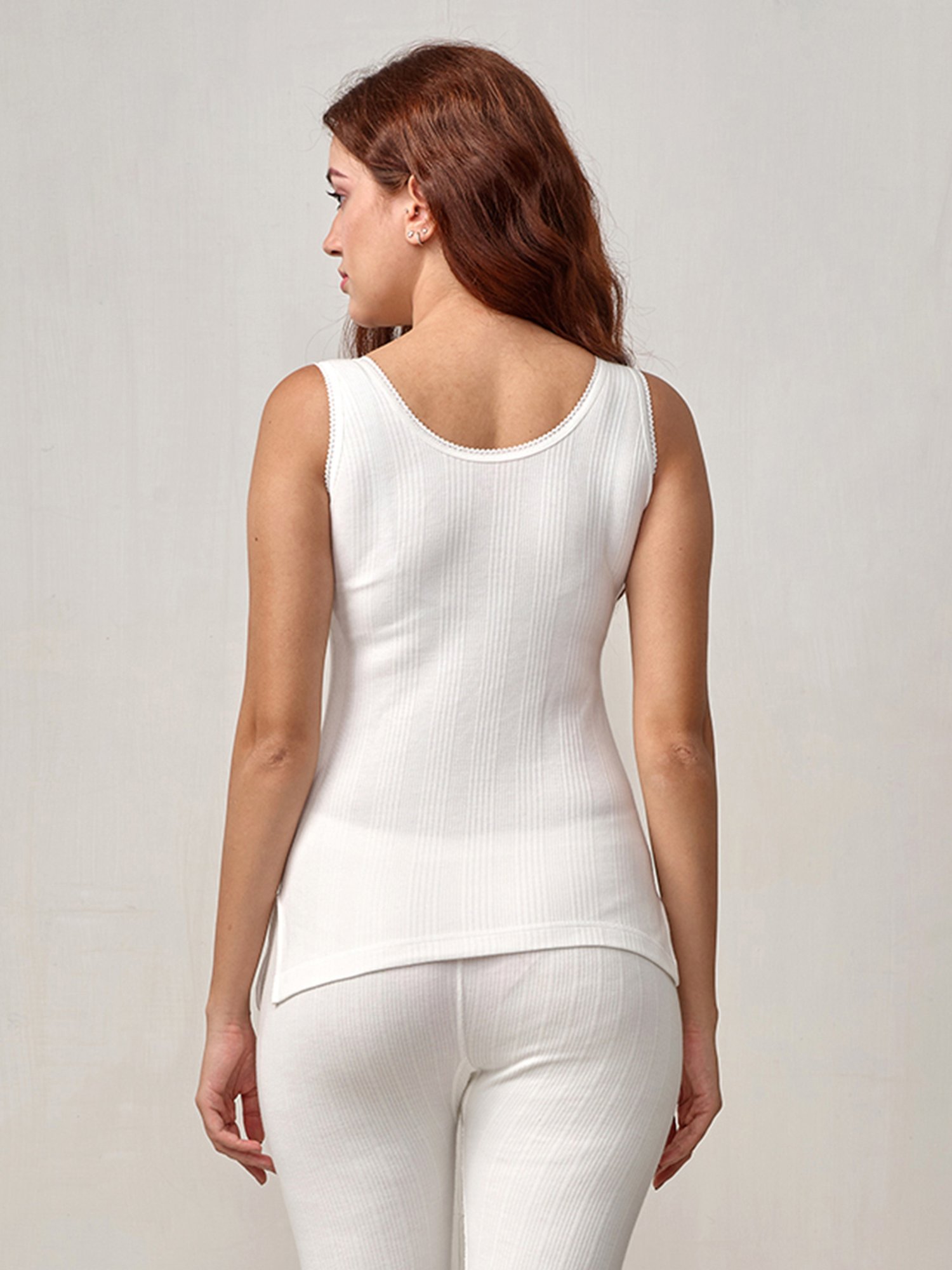 LUX Inferno Off-White Striped Thermal Tank Top - Pack Of 2