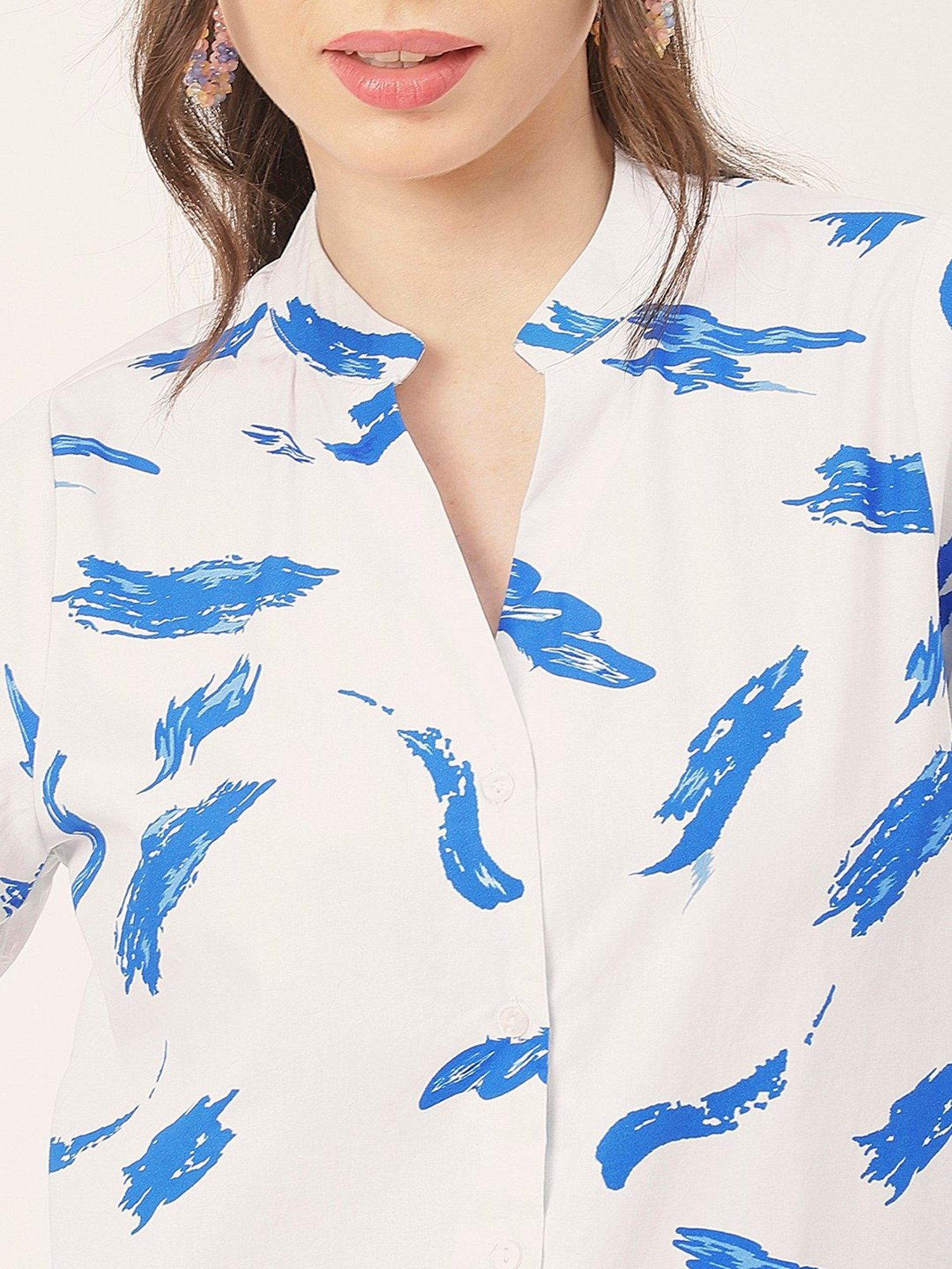 Moomaya Bright White Cotton Printed Shirt
