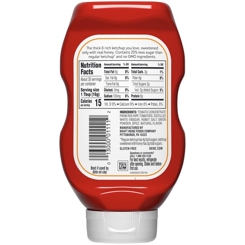 Heinz Sweetened with Honey Reduced Sugar Ketchup - 19.5oz