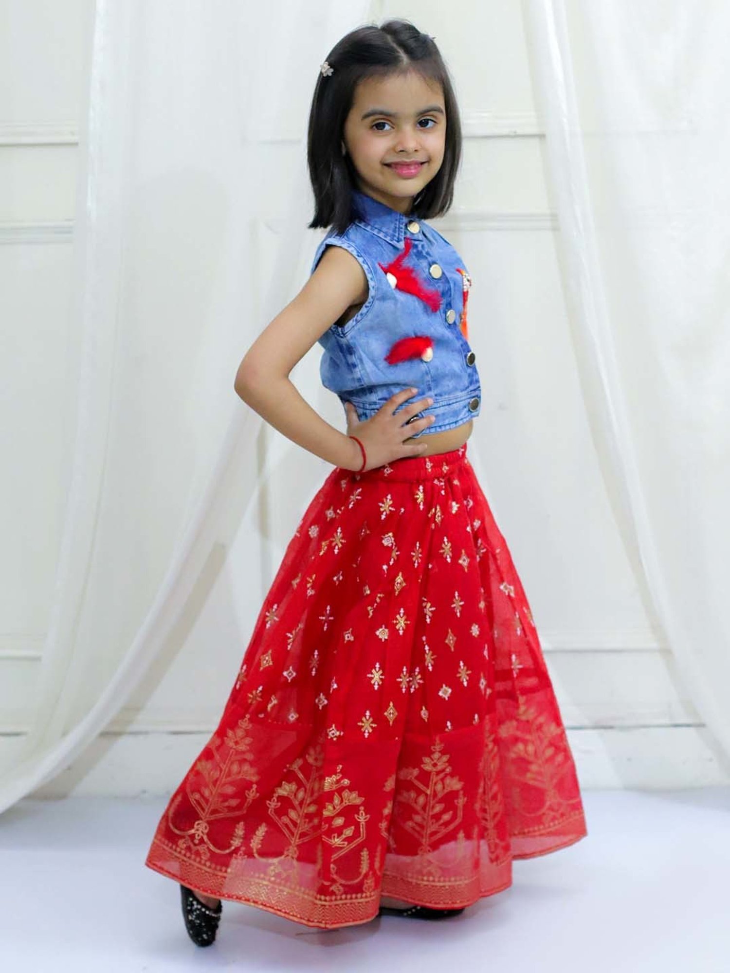 TWISHA Kids Blue & Red Applique Top Set