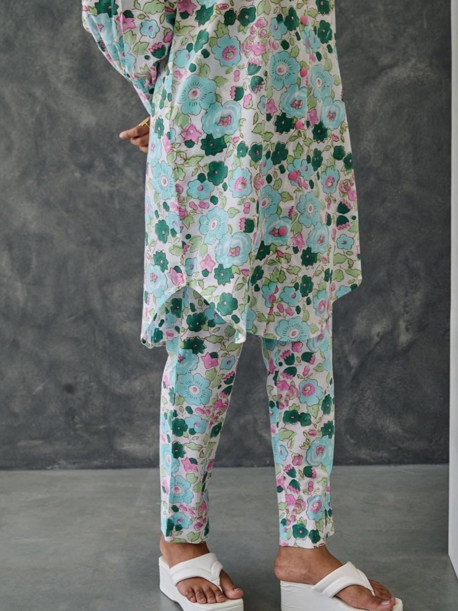 Gulaal Blue Pastel Floral Kurta with Straight Fit Pant