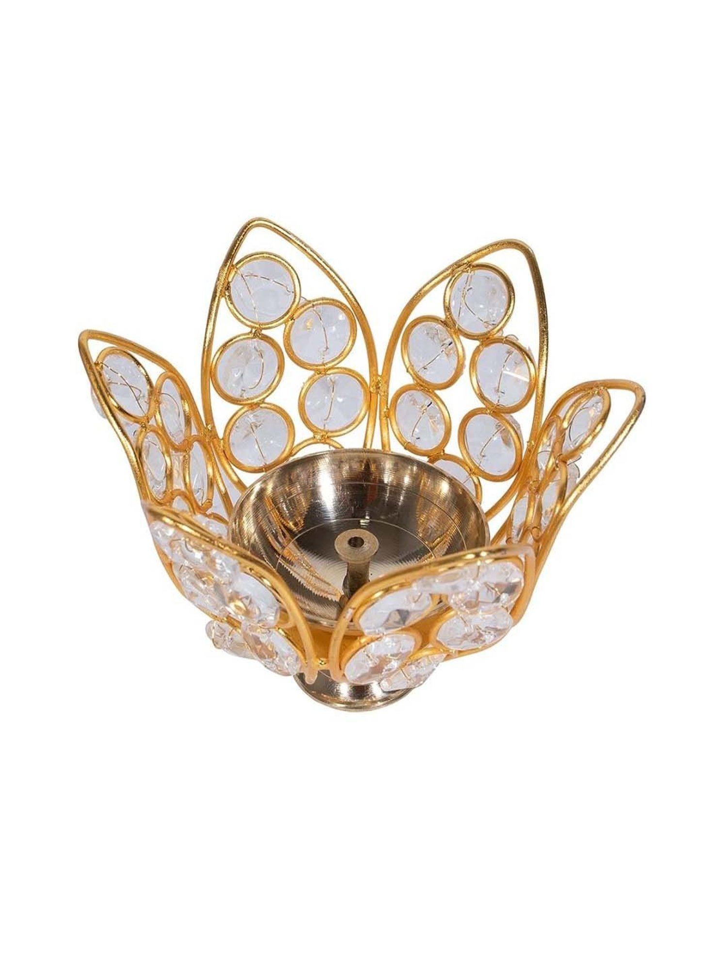 Homesake Gold Crystal Lotus Shape Akhand Diya Jyothi Oil Deepam Candle Holder