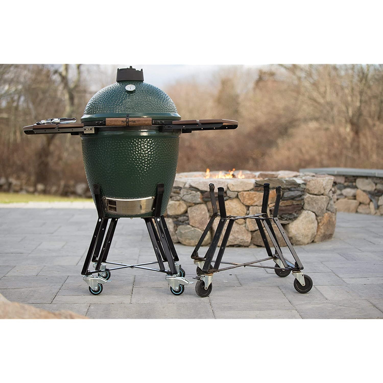 Aura Outdoor Products Rolling Cart Rolling Nest for Large Kamado Grills, Big Green Egg Accessories Powder Coated Best Casters