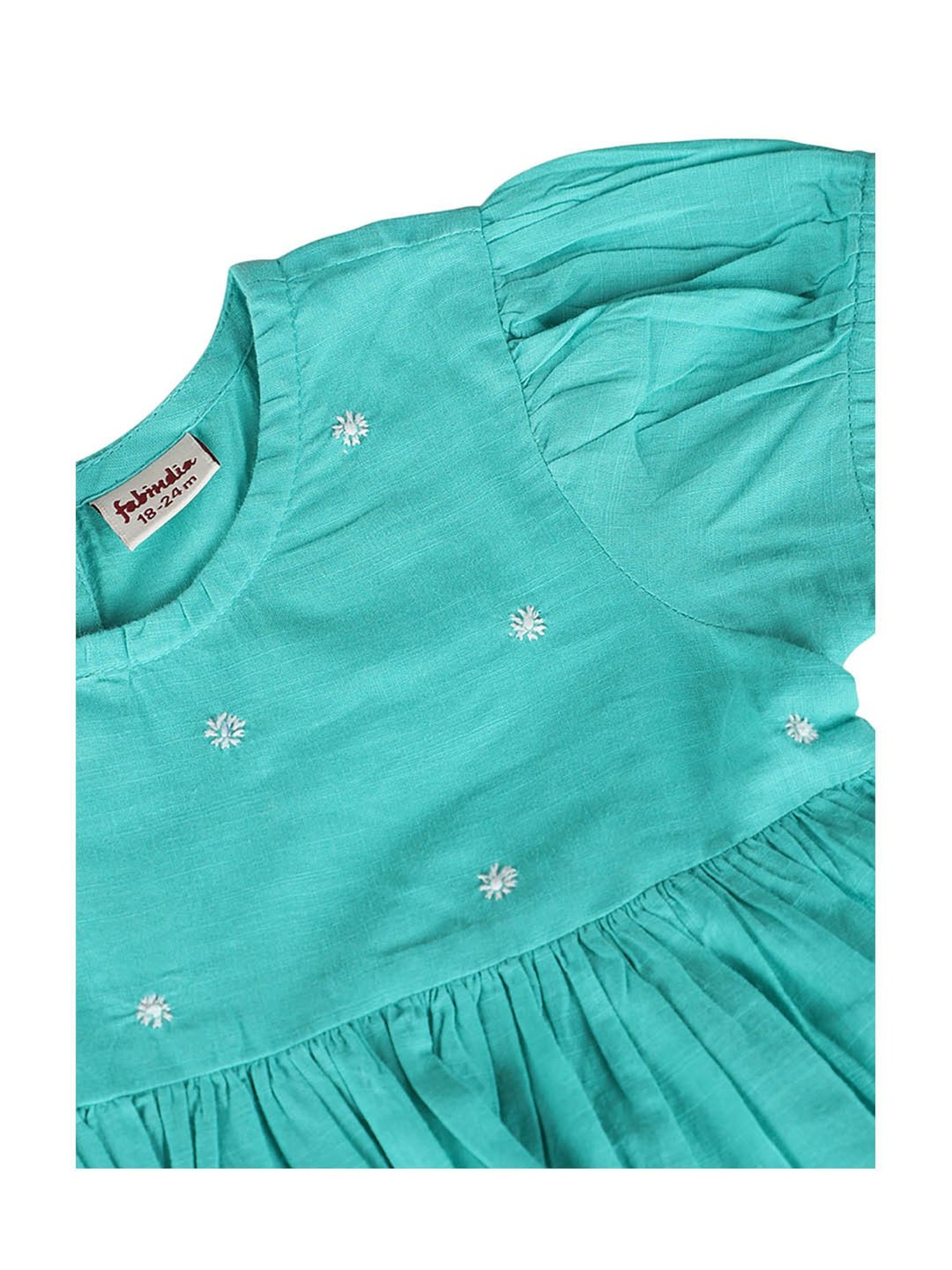 Fabindia Kids Light Blue & White Embroidered Kurta with Salwar