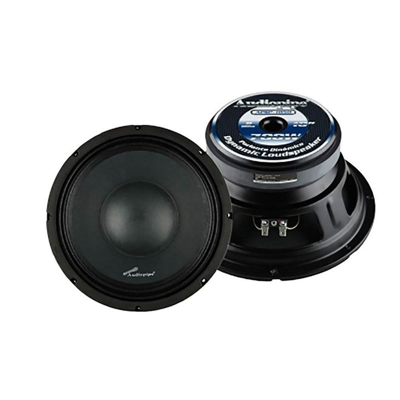 Audiopipe APSP-1050 10" 700 Watt MAX, 350 Watts RMS, and 8 Ohm Dynamic Mid Range Car Audio Loudspeaker with 2.5 Inch Kapton Voice Coil, Black (2 Pack)