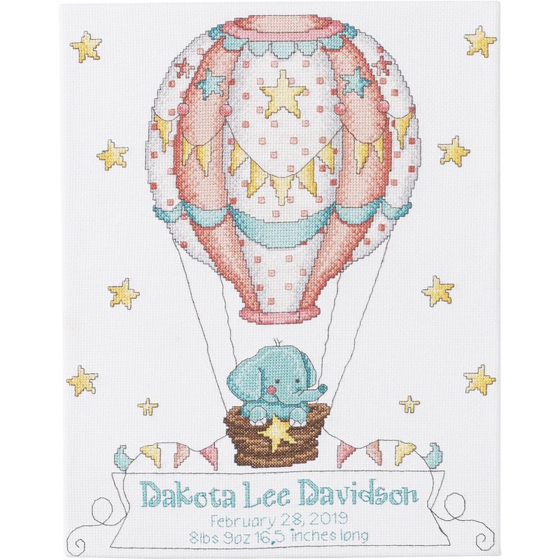 Bucilla Counted Cross Stitch Kit 10.5"X13.5"-Up, Up & Away Birth Record (14 Count)