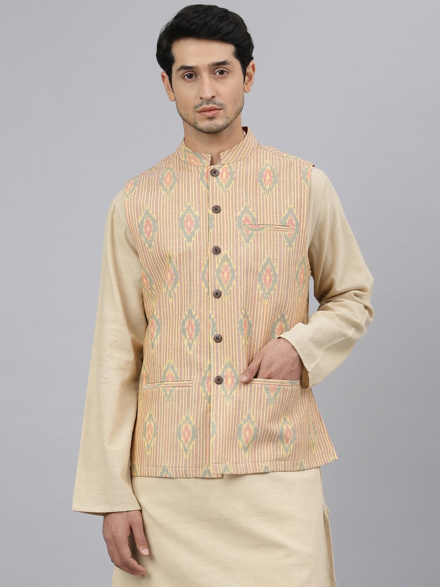 Fabindia Multicolor Regular Fit Printed Cotton Nehru Jacket