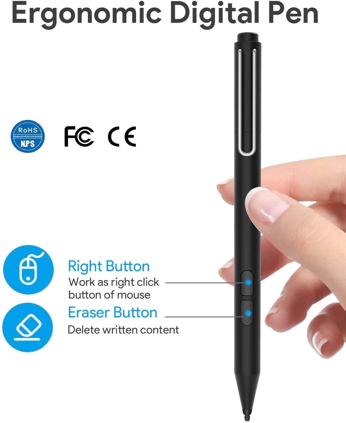 Stylus Pen for Surface with Magnetic Attachment and Eraser Button Active Stylus for Surface Compatible with Surface Pro 5/6 / 7 Laptop/Book/Go/Studio/Hub