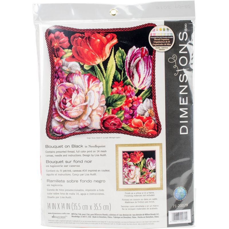 Dimensions Needlepoint Kit 14"X14"-Bouquet On Black Stitched In Thread