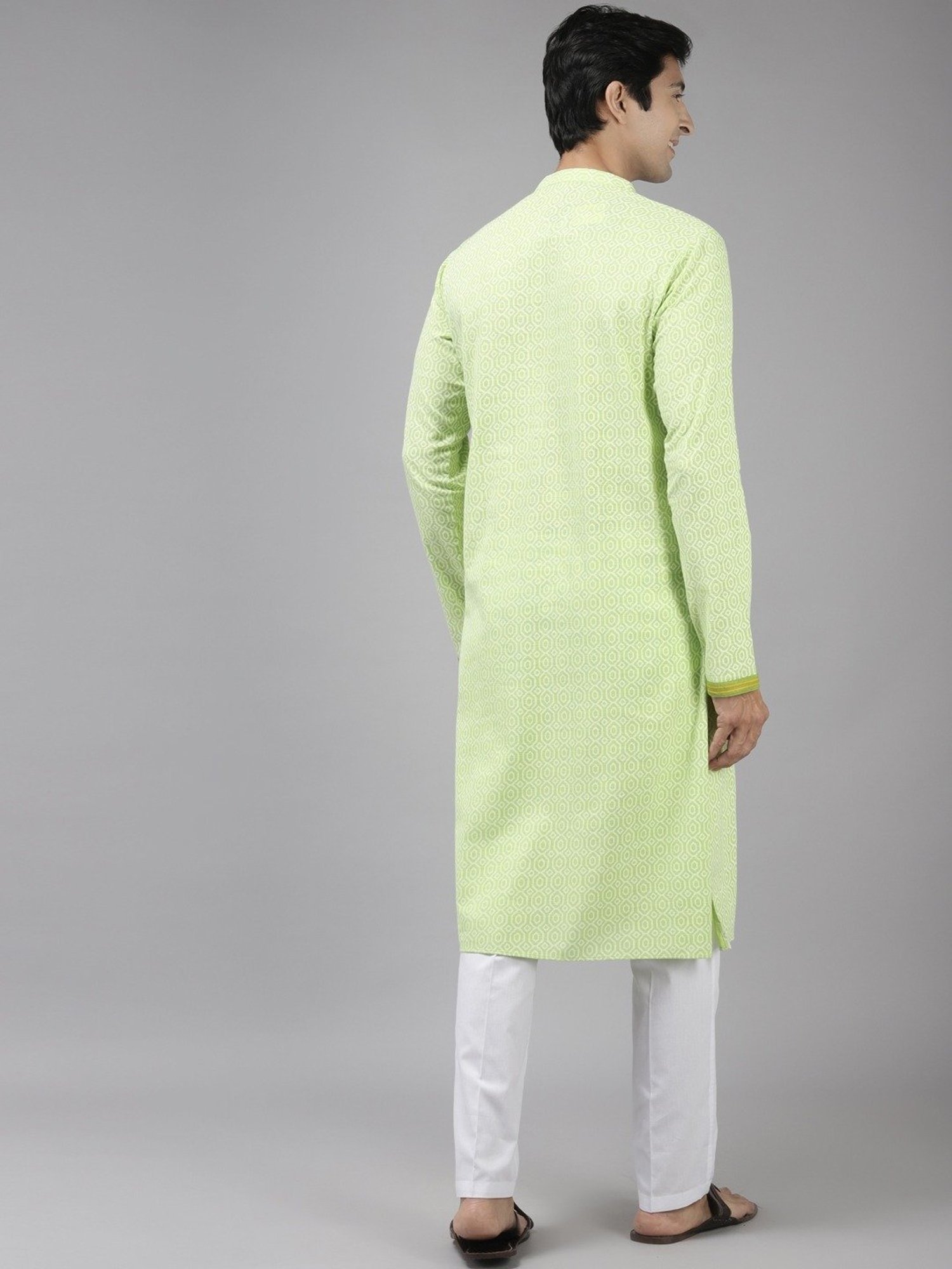 See Designs Lime Green & White Cotton Regular Fit Printed Kurta Bottom Set
