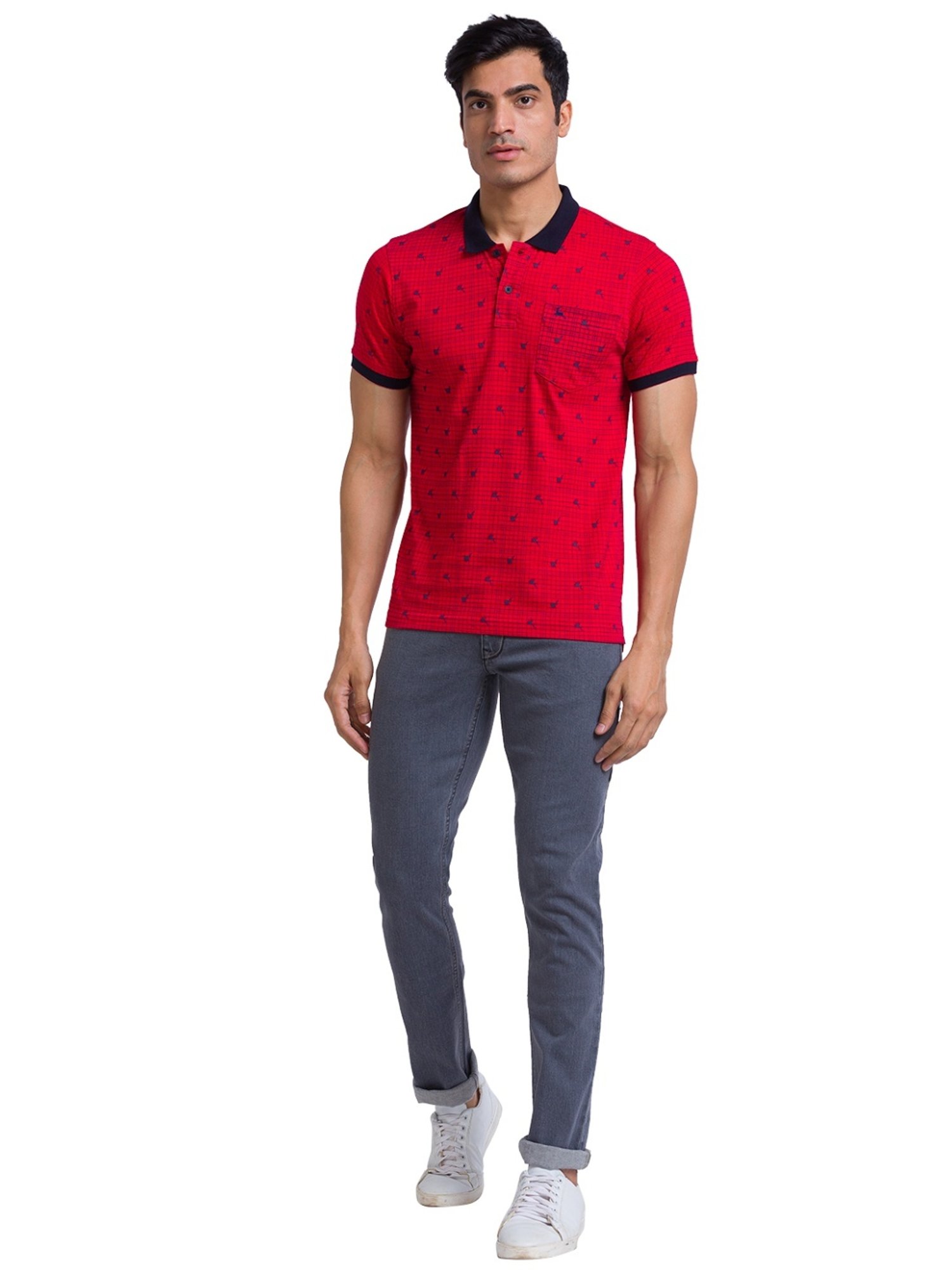 Parx Red Pure Cotton Regular Fit Printed Polo T-Shirt