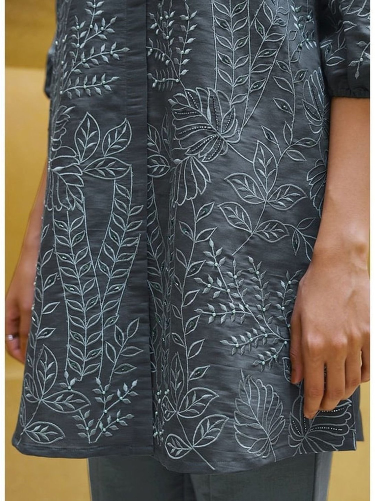 Autumnlane Grey Ashima Cloud Full Work Tunic With Pant Co-ord Set