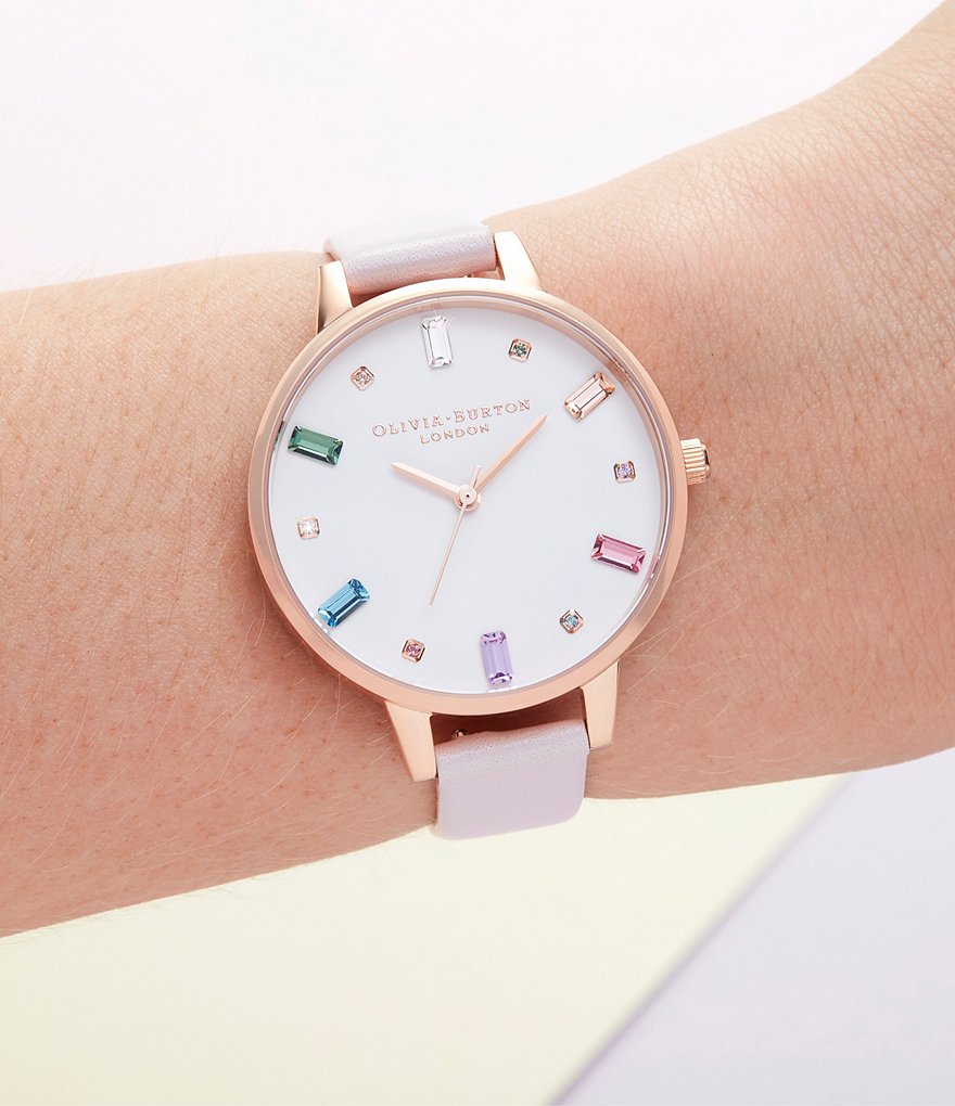 Olivia Burton Rainbow Blossom Rose Gold Leather Watch