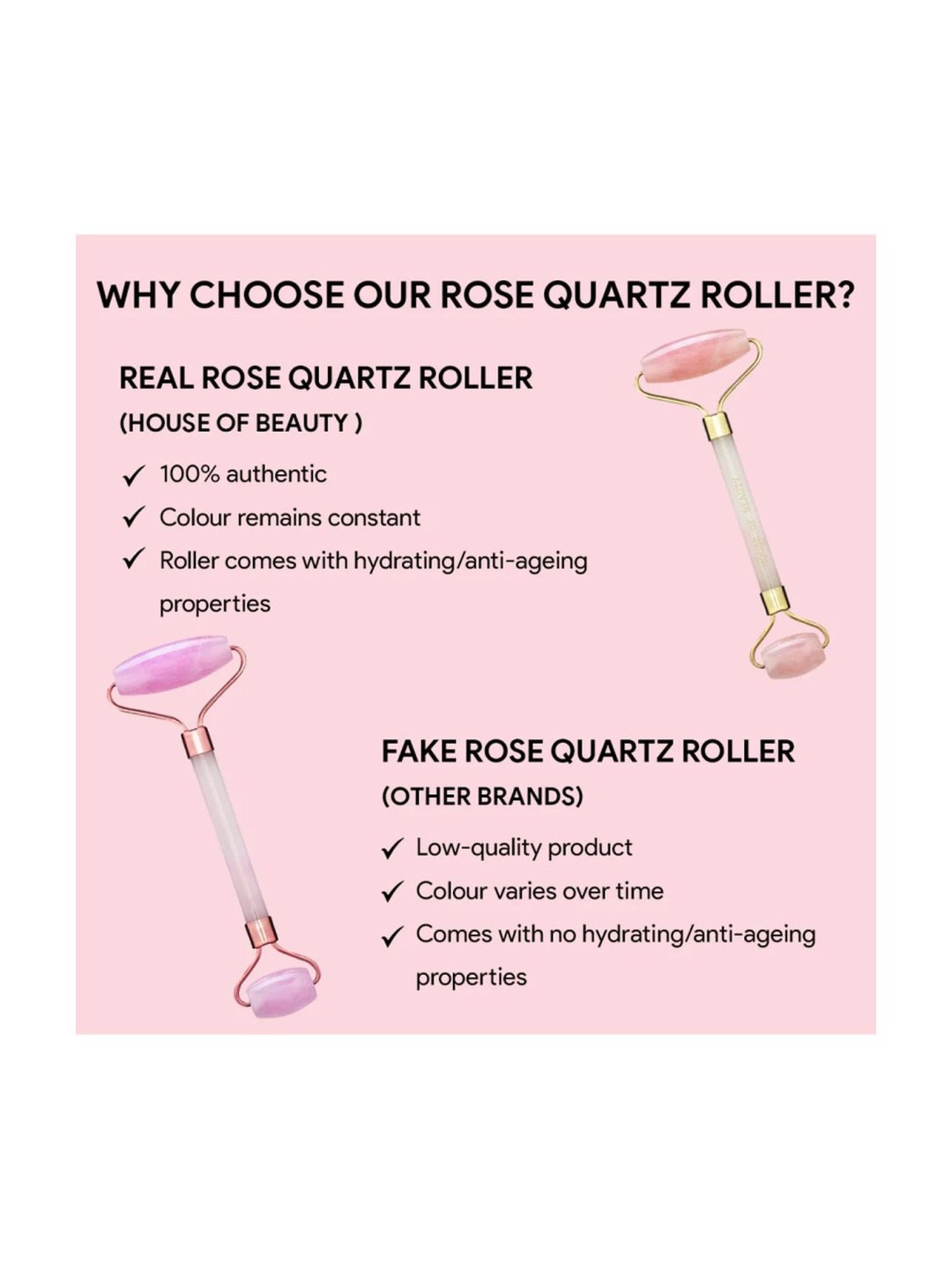 House of Beauty Rose Quartz Roller Kit - 3 Pieces