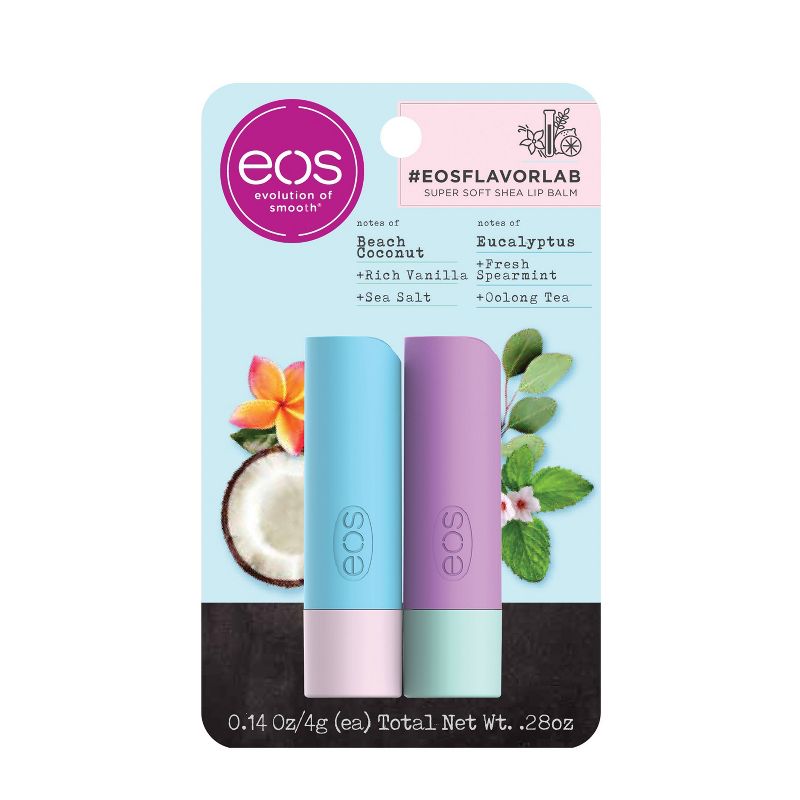 eos flavorlab Lip Balm Sticks - Beach Coconut & Eucalyptus - 2pk/0.280z