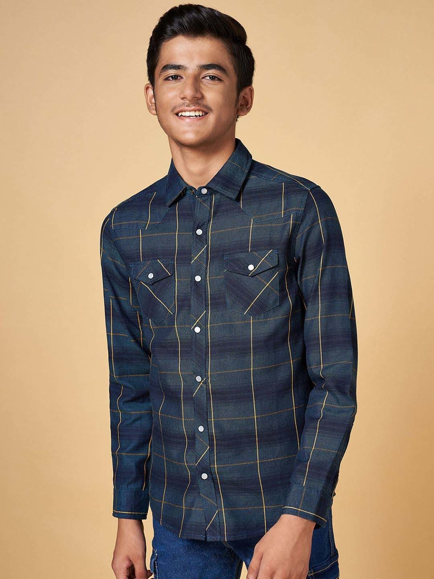 Coolsters by Pantaloons Kids Blue Cotton Chequered Full Sleeves Shirt